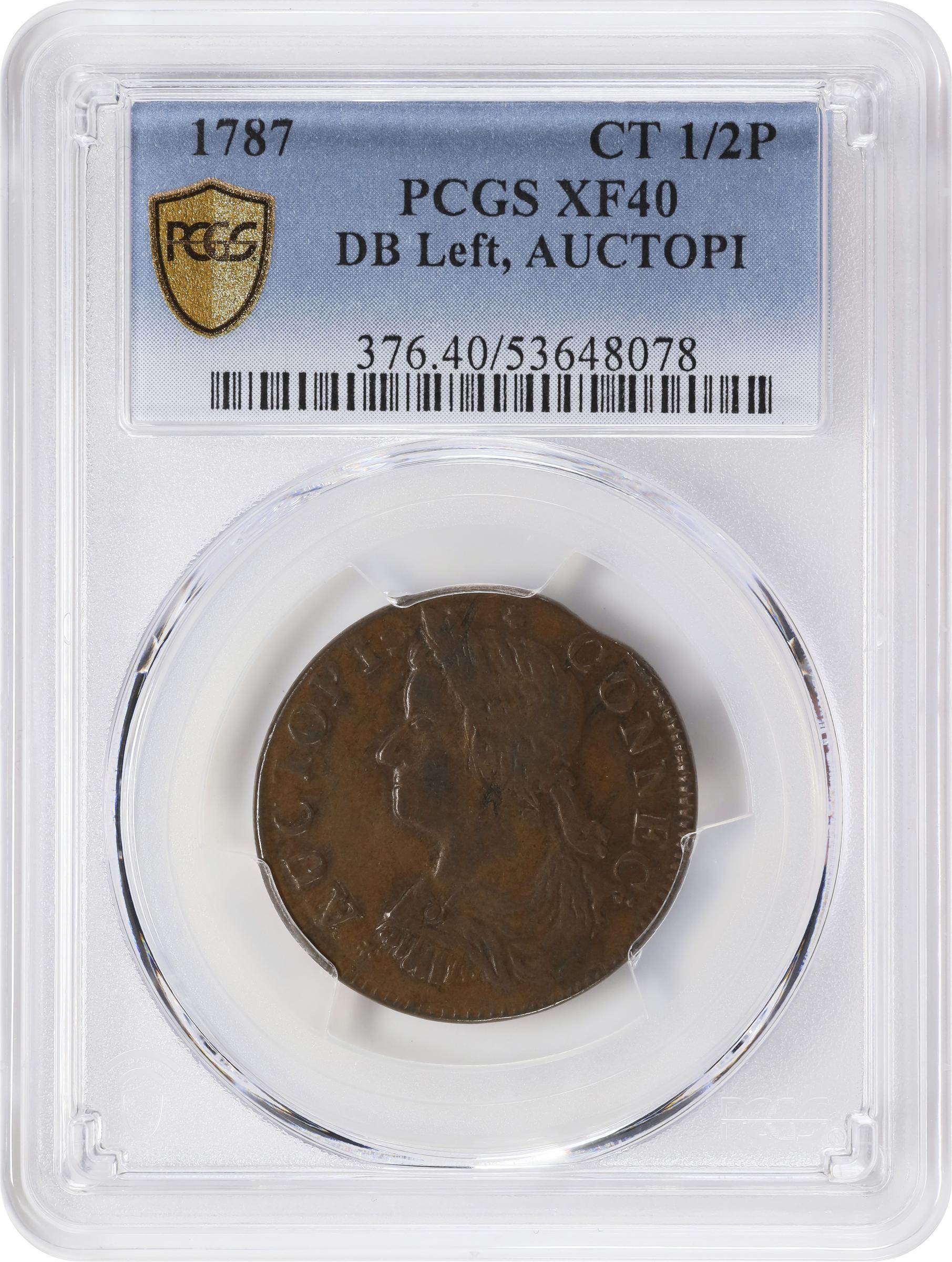 image for: 1787 Connecticut Copper. Miller 41-ii, W-4235. Rarity-4. Draped Bust Left, AUCTOPI / ETIIB. EF-40 (PCGS).