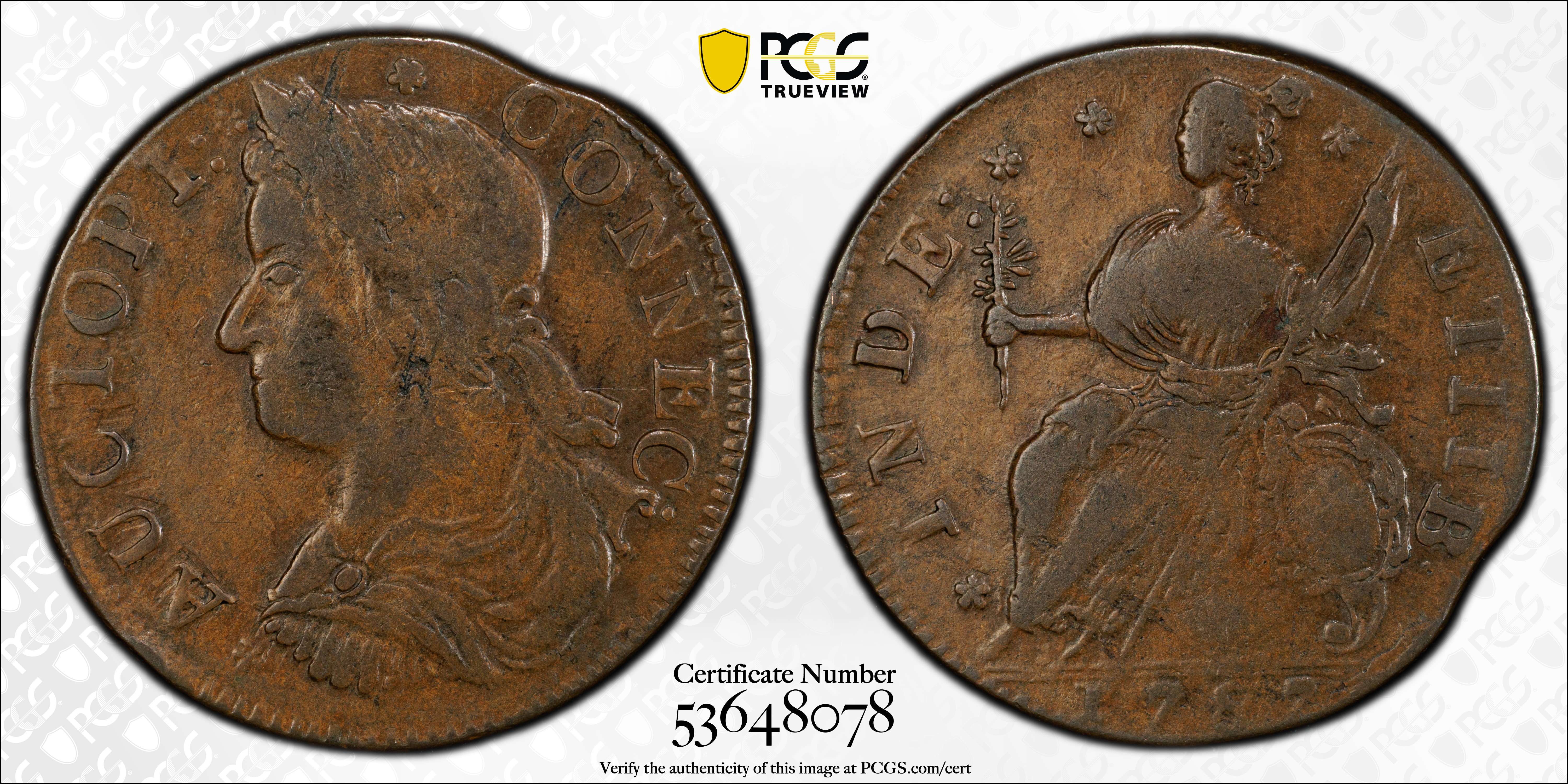 image for: 1787 Connecticut Copper. Miller 41-ii, W-4235. Rarity-4. Draped Bust Left, AUCTOPI / ETIIB. EF-40 (PCGS).