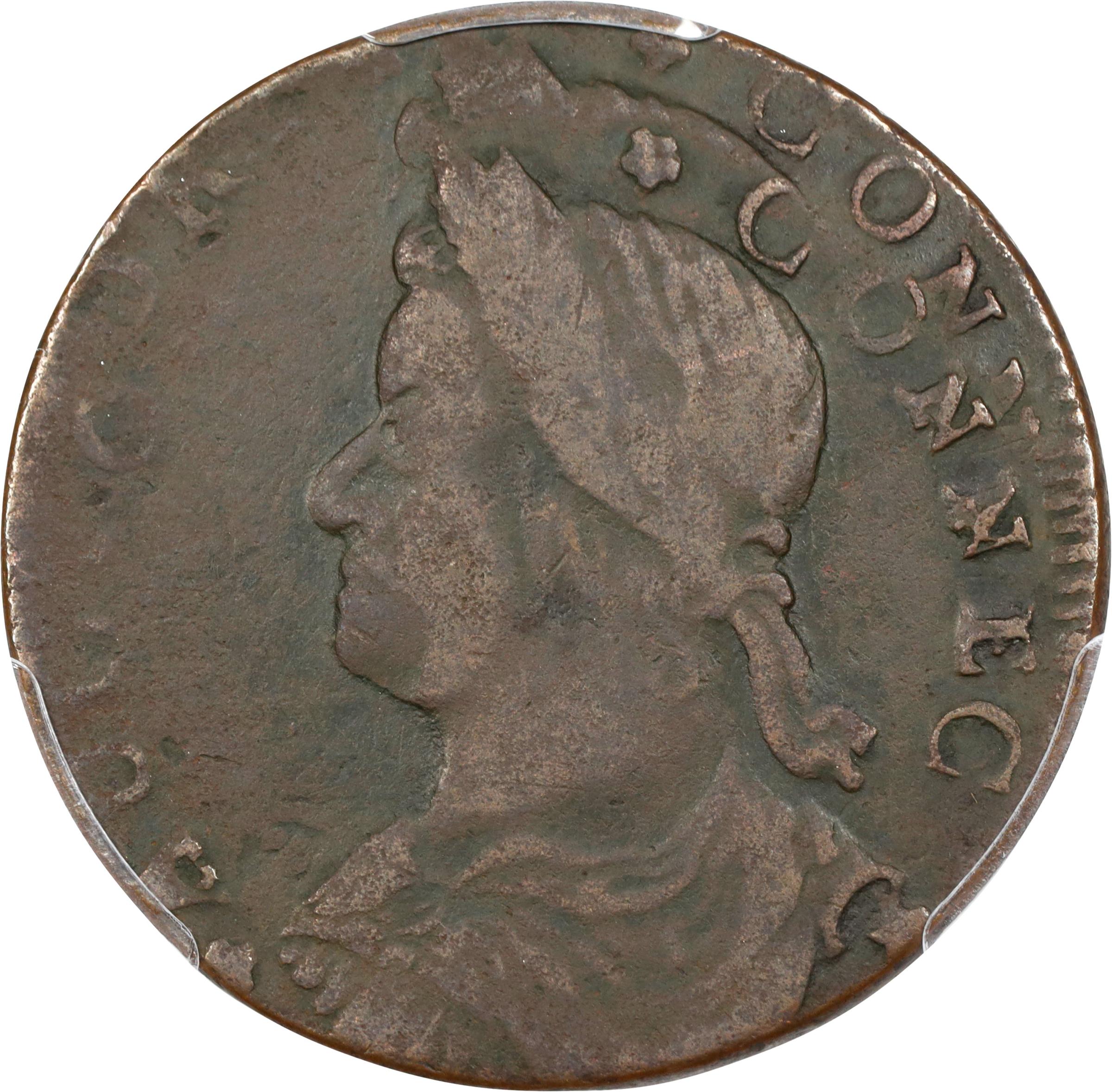 image for: 1788 Connecticut Copper. Miller 14.2-A.2, W-4580. Rarity-5. Draped Bust Left. Double Struck. VF-20 (PCGS).