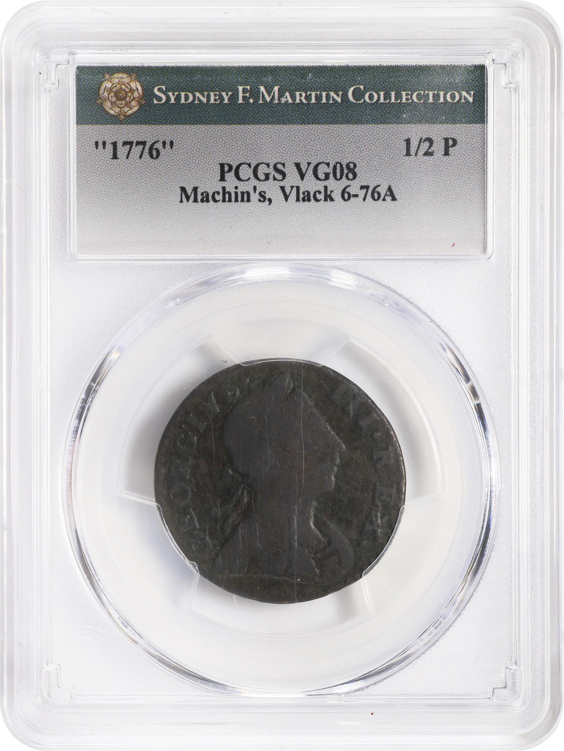 image for: 1776 Machin's Mills Halfpenny. Vlack 6-76A, W-7790. Rarity-4. GEORGIVS III, Group I, Large Date. VG-8 (PCGS).