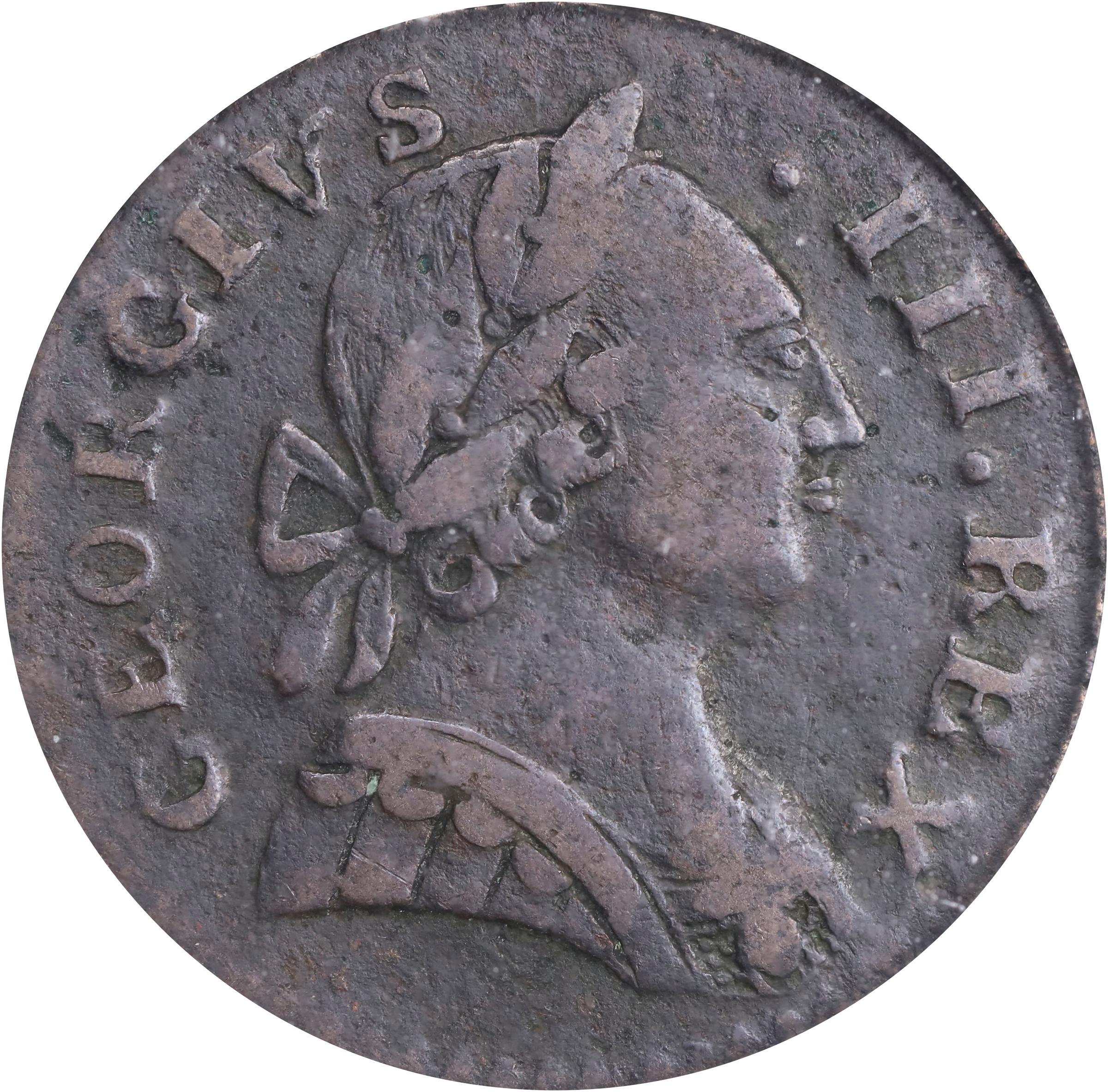image for: 1788 Machin's Mills Halfpenny. Vlack 23-88A, W-8100. Rarity-2. GEORGIVS III, Group III. Fine-12 (PCGS).
