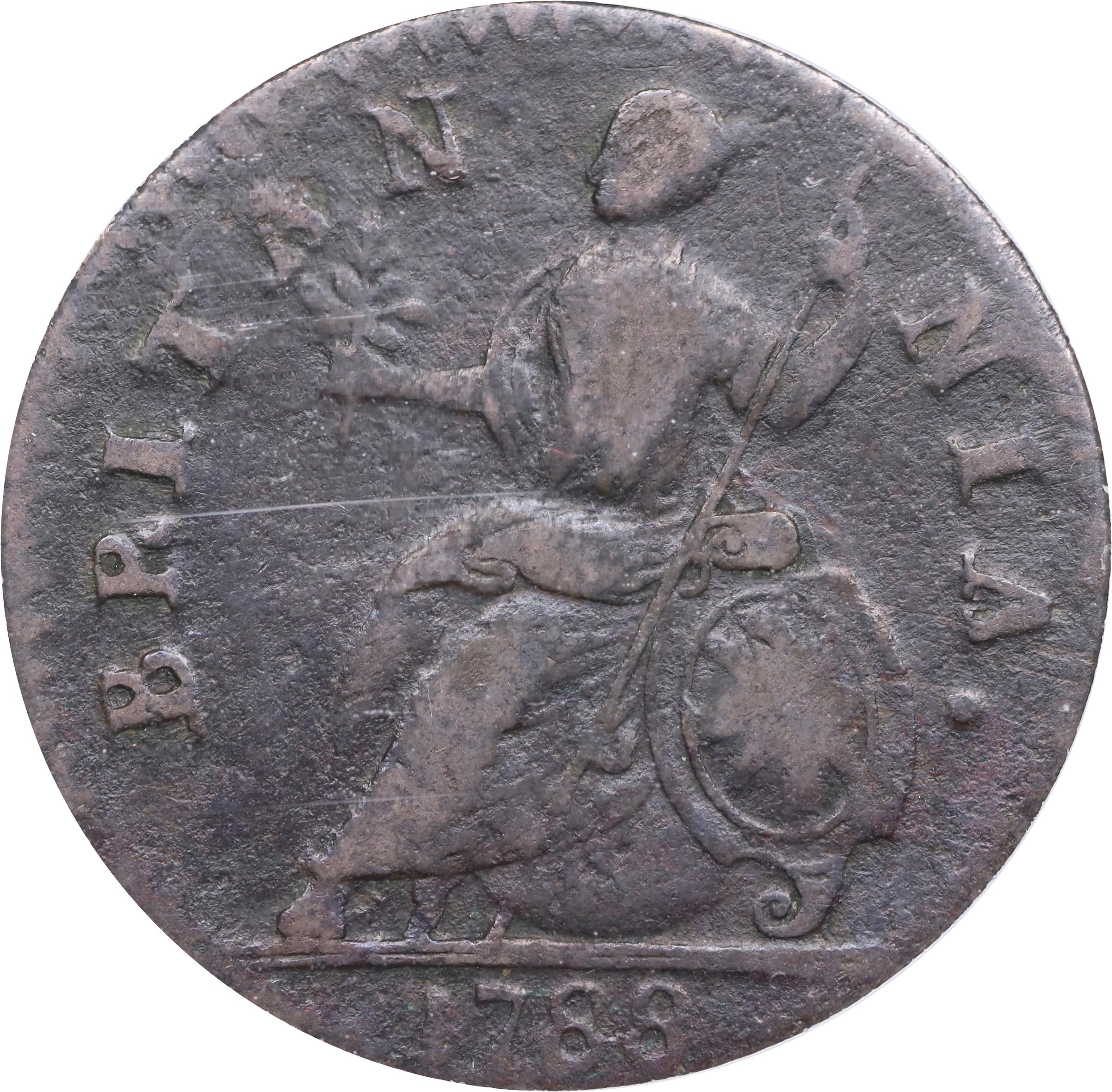 image for: 1788 Machin's Mills Halfpenny. Vlack 23-88A, W-8100. Rarity-2. GEORGIVS III, Group III. Fine-12 (PCGS).