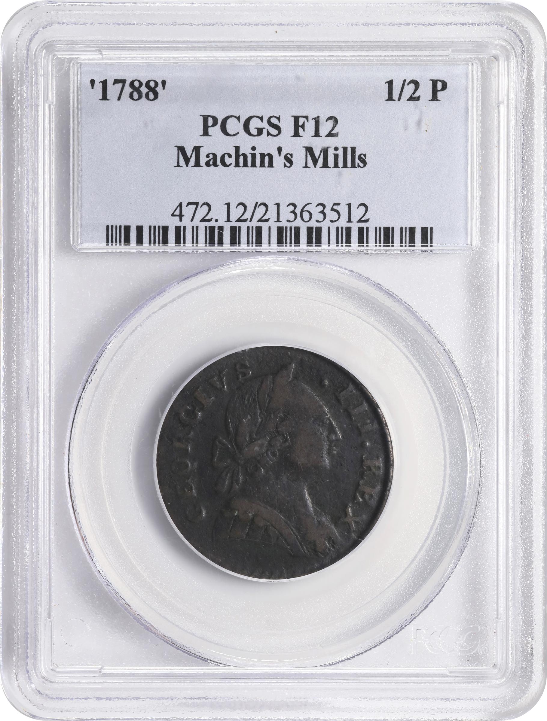 image for: 1788 Machin's Mills Halfpenny. Vlack 23-88A, W-8100. Rarity-2. GEORGIVS III, Group III. Fine-12 (PCGS).