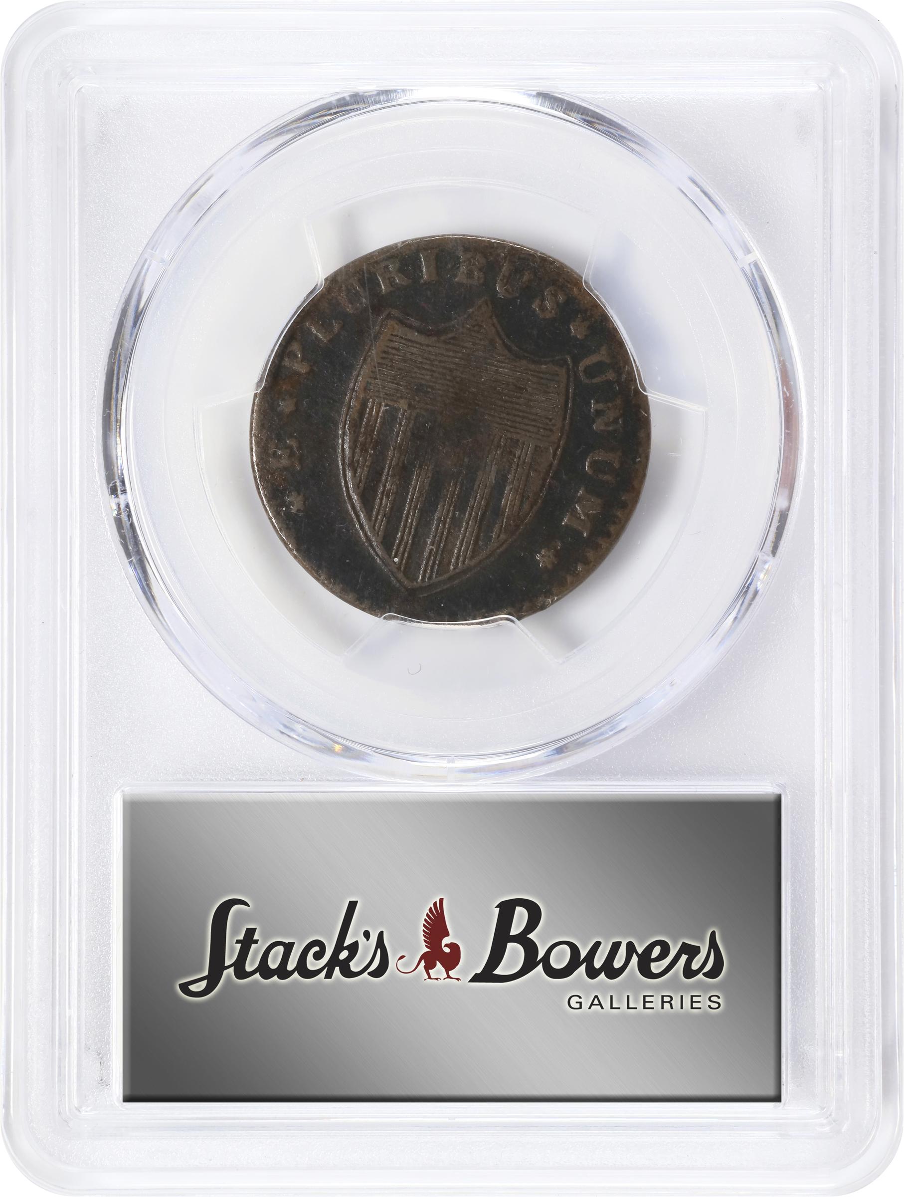 image for: 1786 New Jersey Copper. Maris 16-L, W-4840. Rarity-2. Straight Plow Beam, Protruding Tongue. Fine-12 (PCGS).