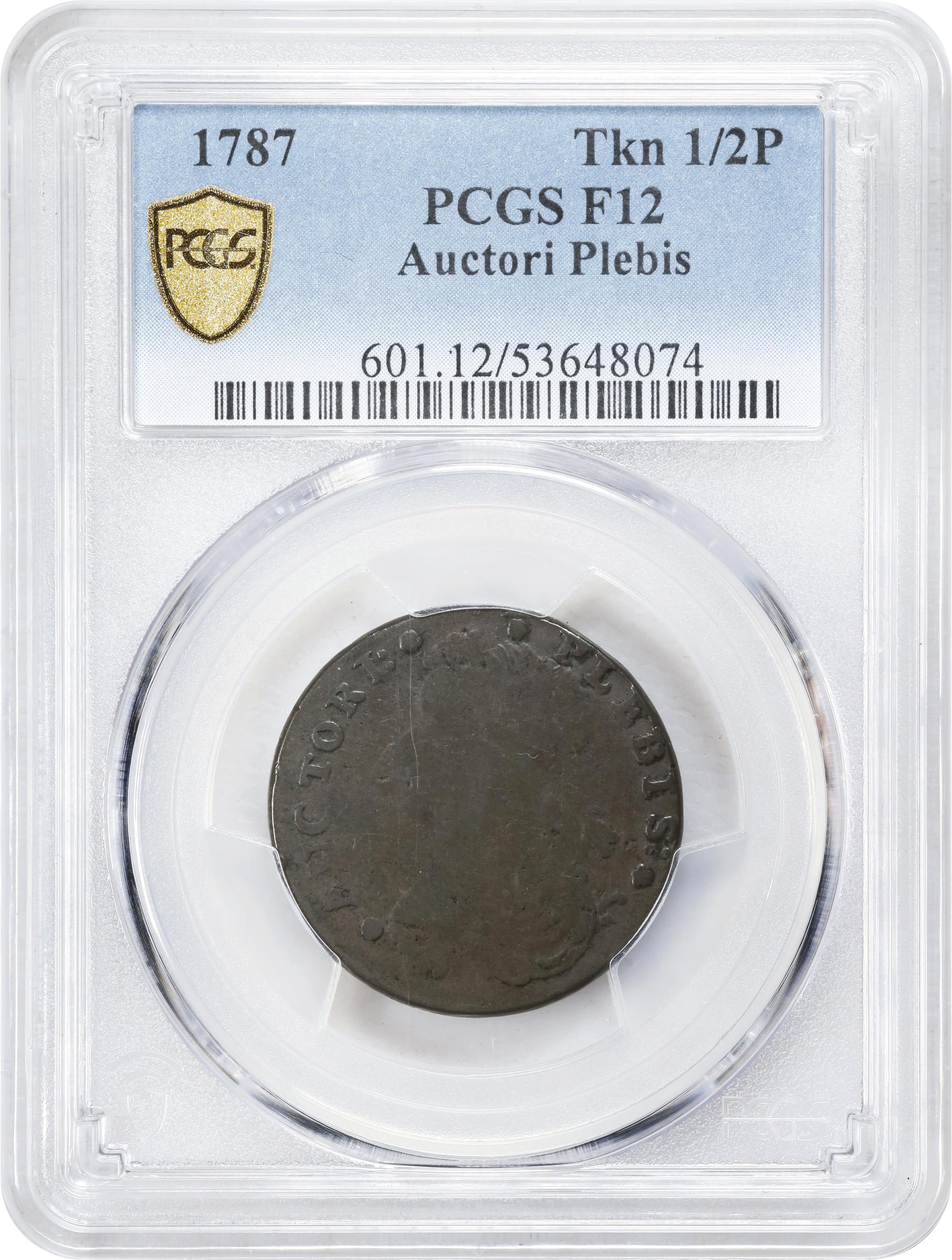 image for: 1787 Auctori Plebis Token. W-8770. Rarity-3. Fine-12 (PCGS).