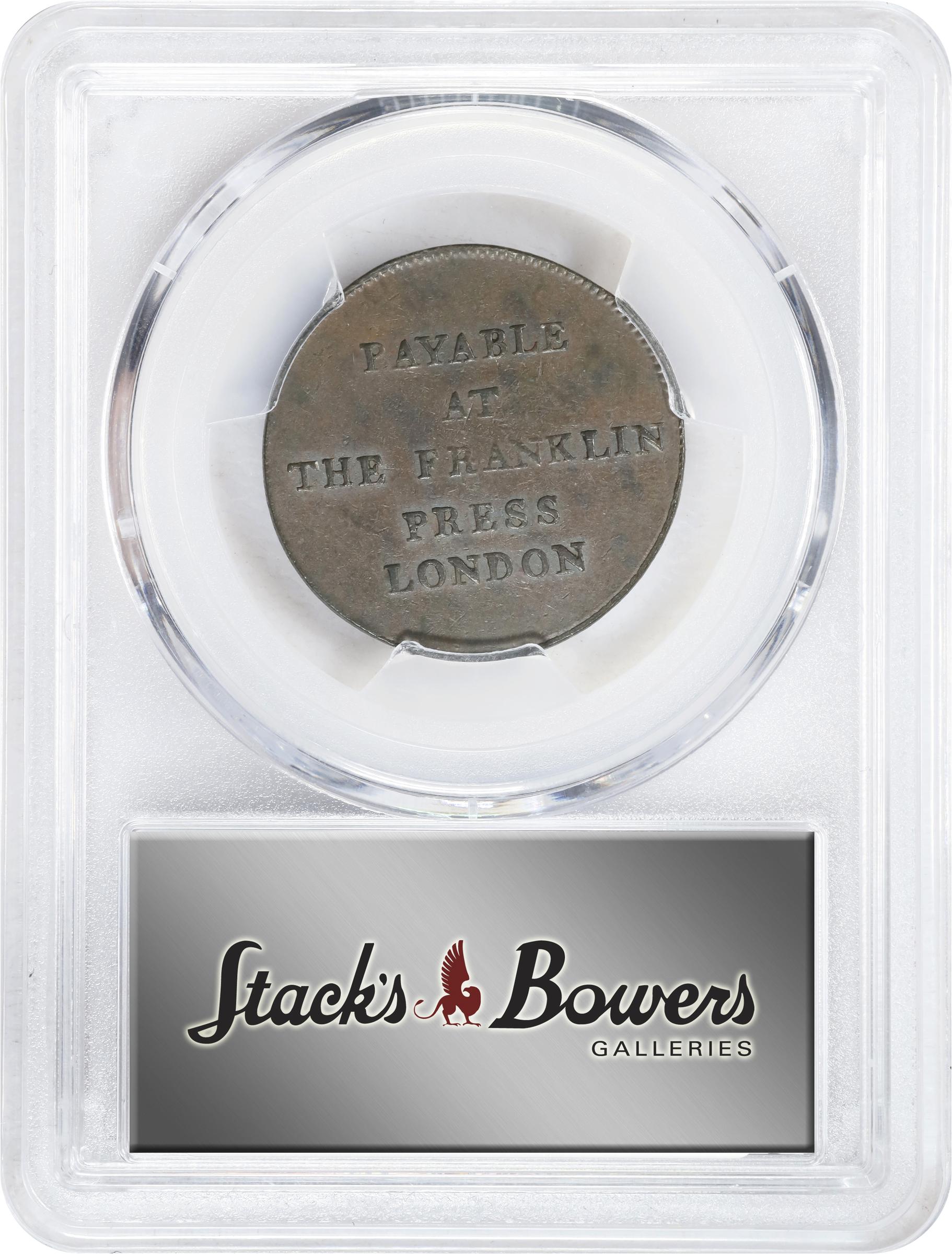 image for: 1794 Franklin Press Token. W-8850. Rarity-1. Plain Edge. AU-58 (PCGS).