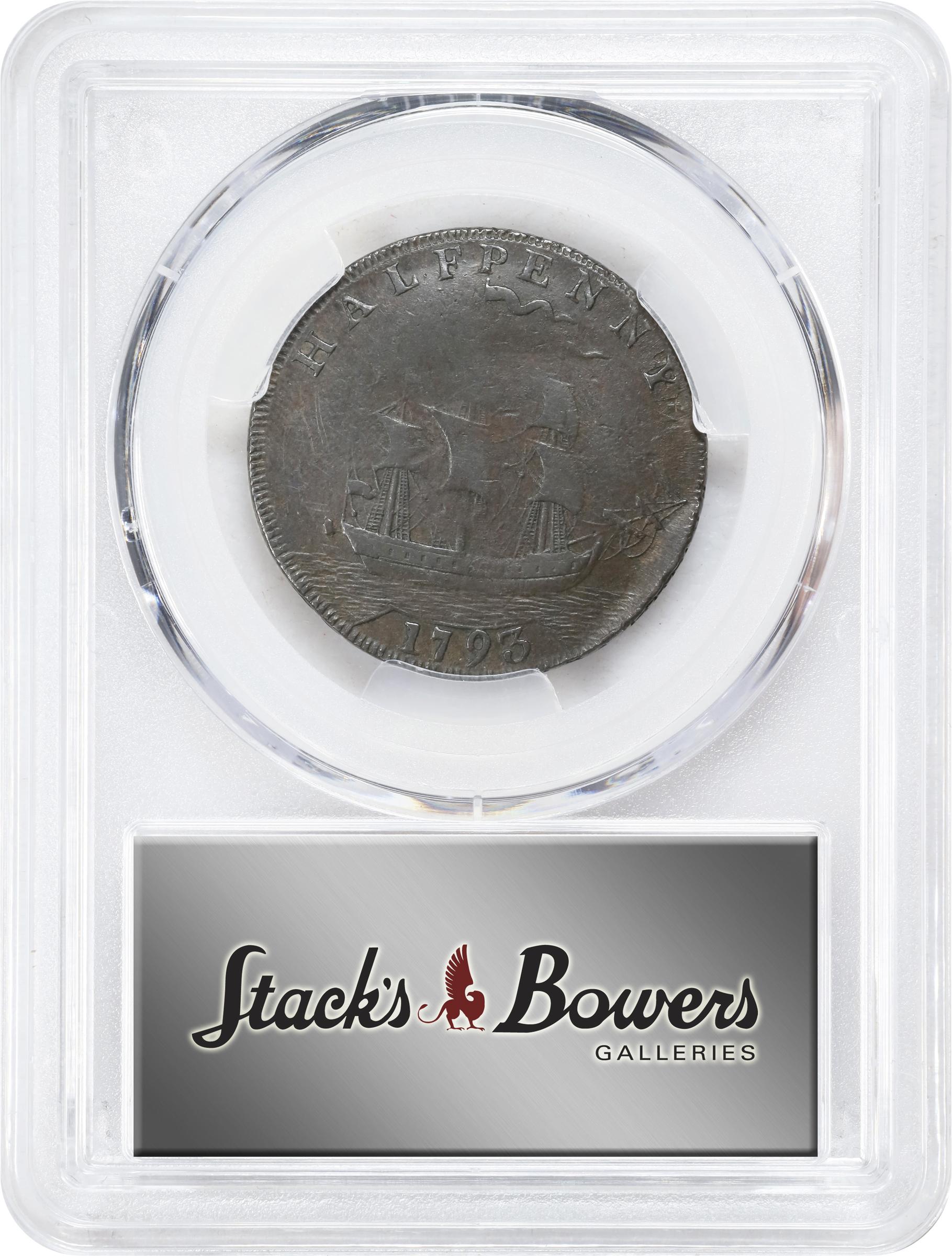 image for: 1793/2 Washington Ship Halfpenny. Musante GW-20, Baker-18, W-10855. Copper. Lettered Edge. EF-40 (PCGS).