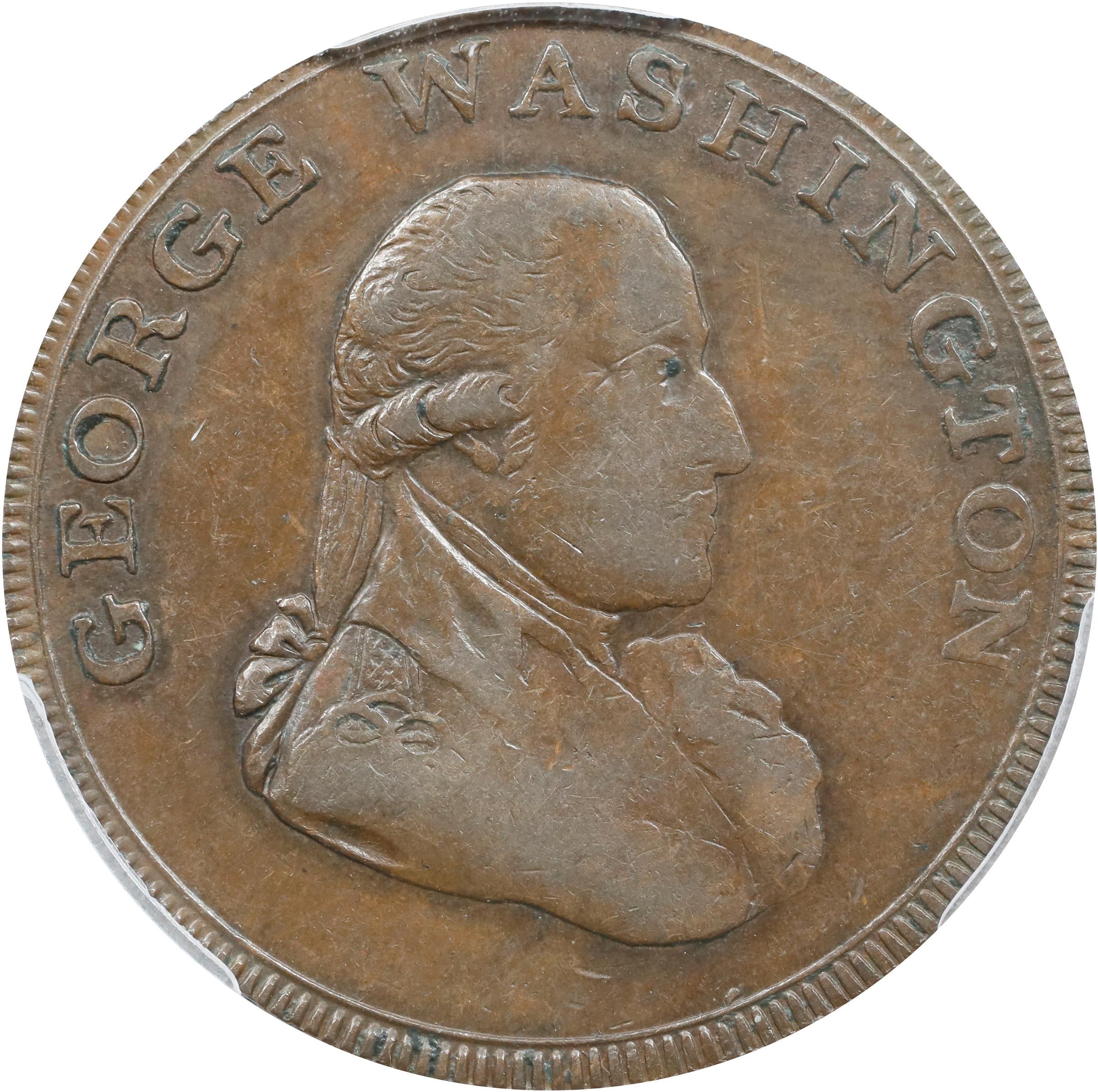 image for: 1795 Washington Liberty and Security Halfpenny. Musante GW-48, Baker-31, W-11015. Copper. LONDON Edge. AU-50 (PCGS).