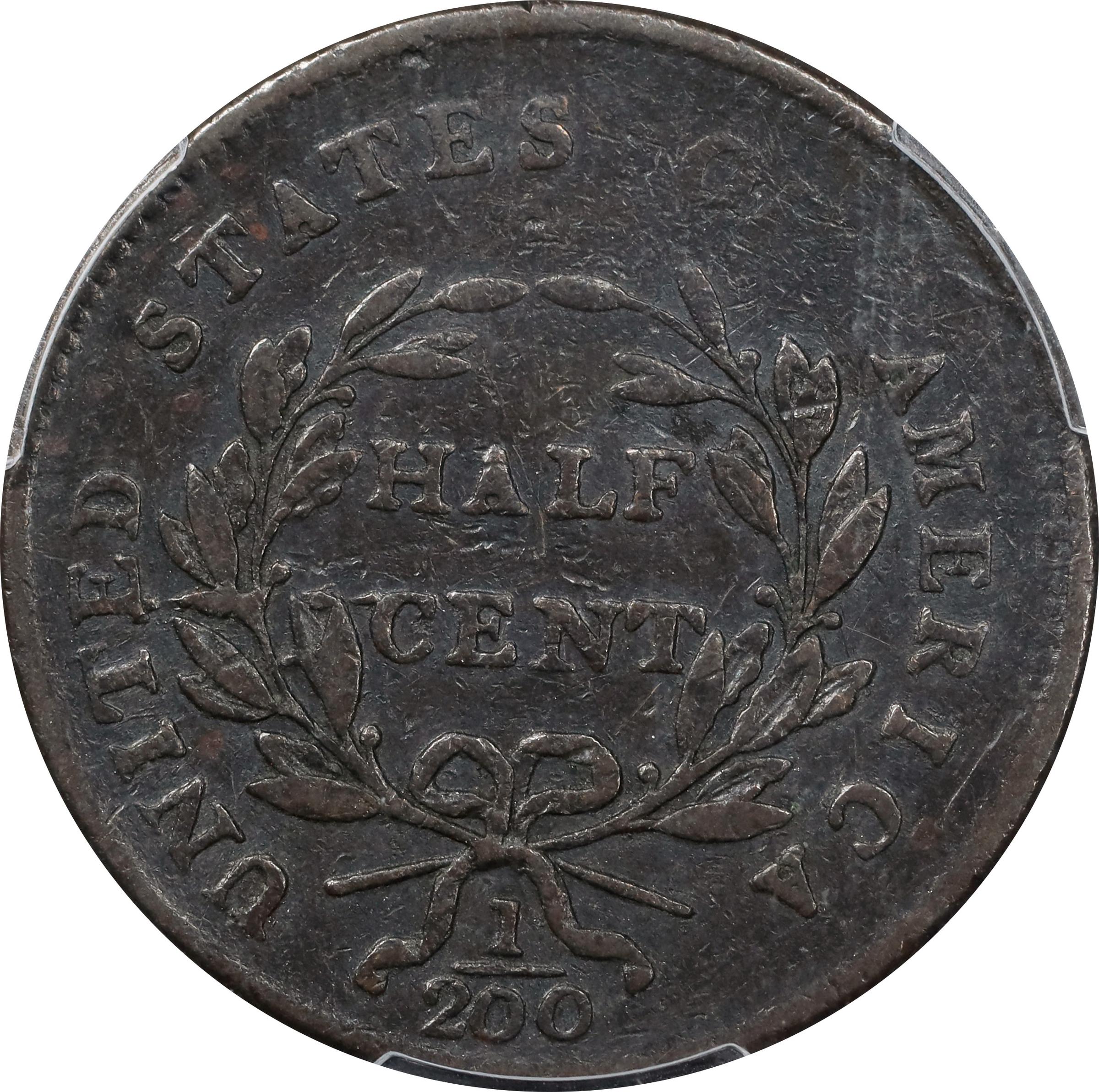 image for: 1800 Draped Bust Half Cent. C-1. Rarity-1. Fine-15 (PCGS).