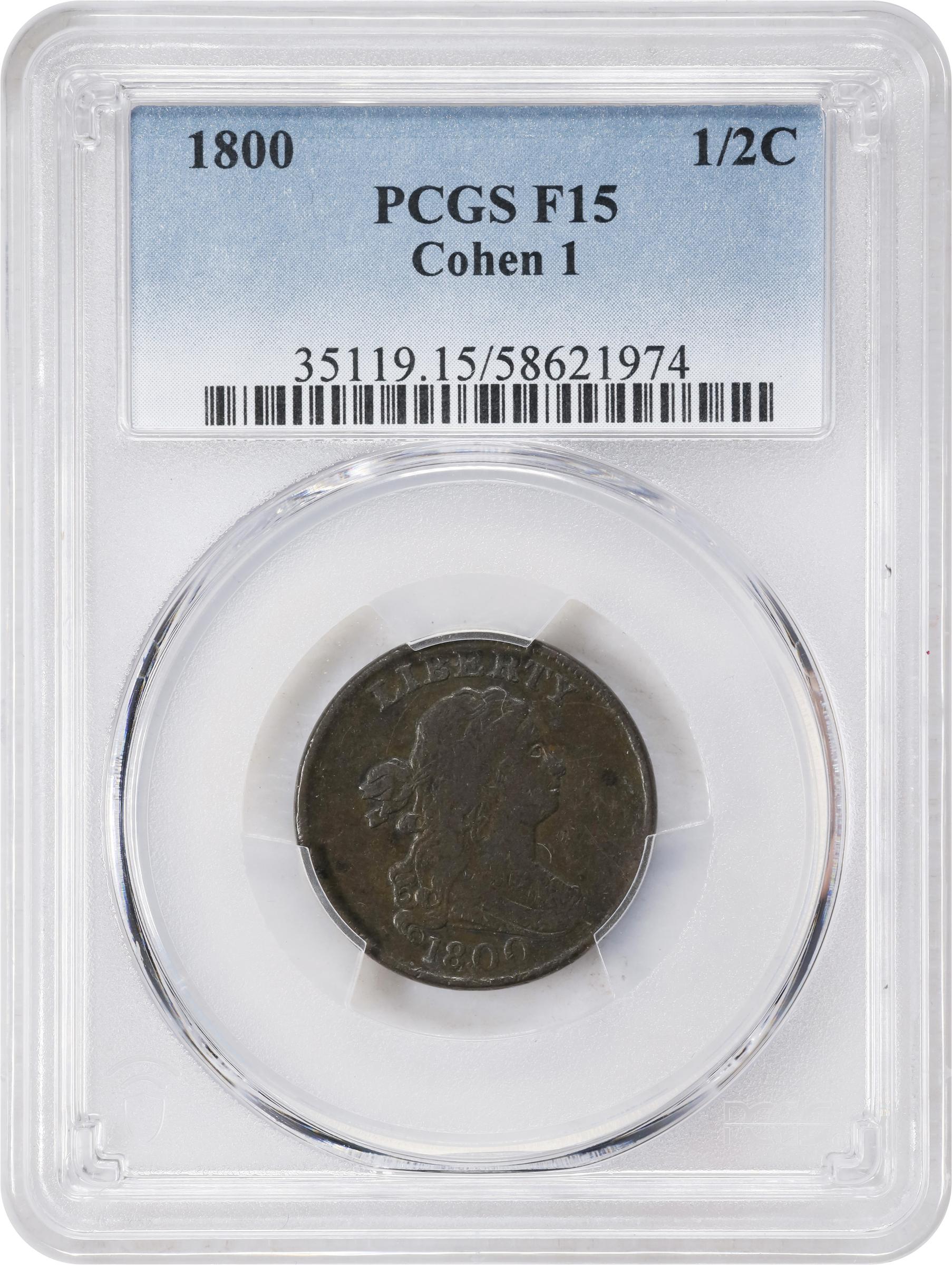 image for: 1800 Draped Bust Half Cent. C-1. Rarity-1. Fine-15 (PCGS).