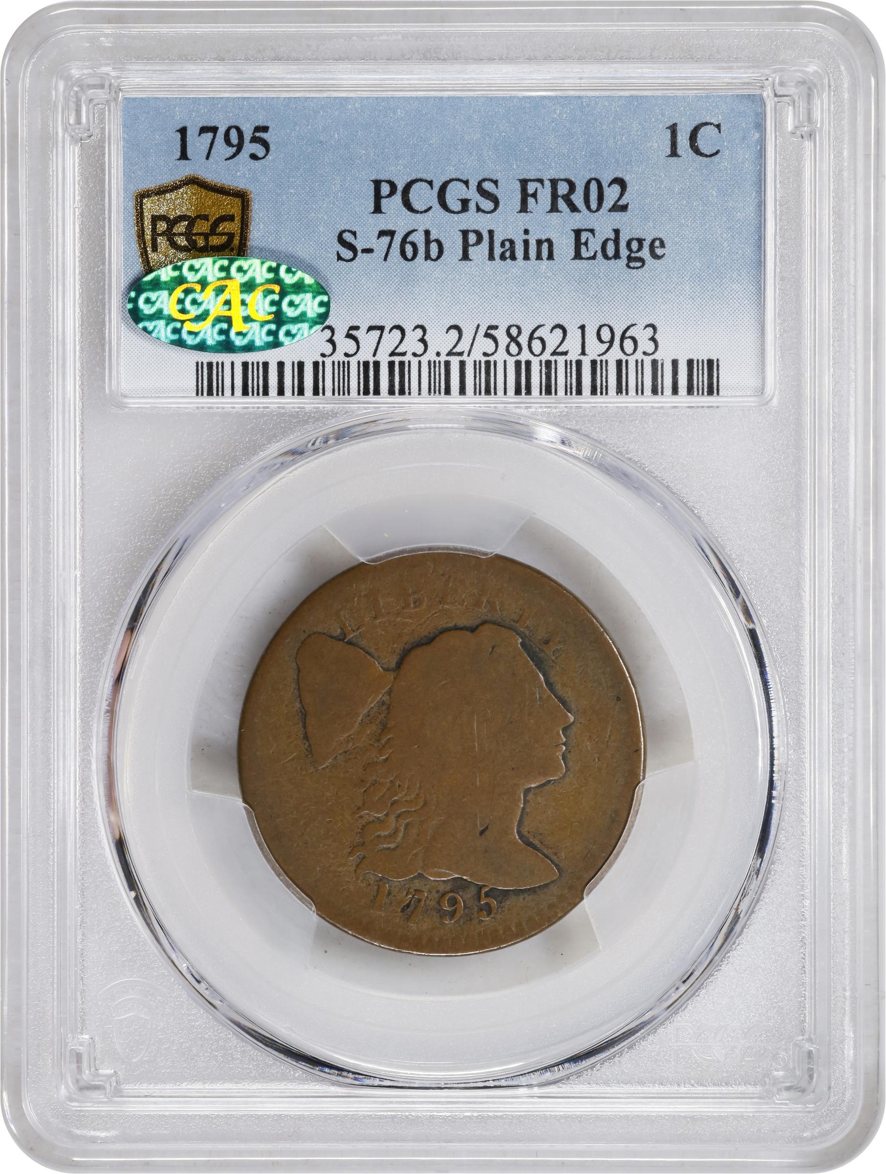 image for: 1795 Liberty Cap Cent. S-76b, B-4b. Rarity-1. Plain Edge. Fair-2 (PCGS). CAC.