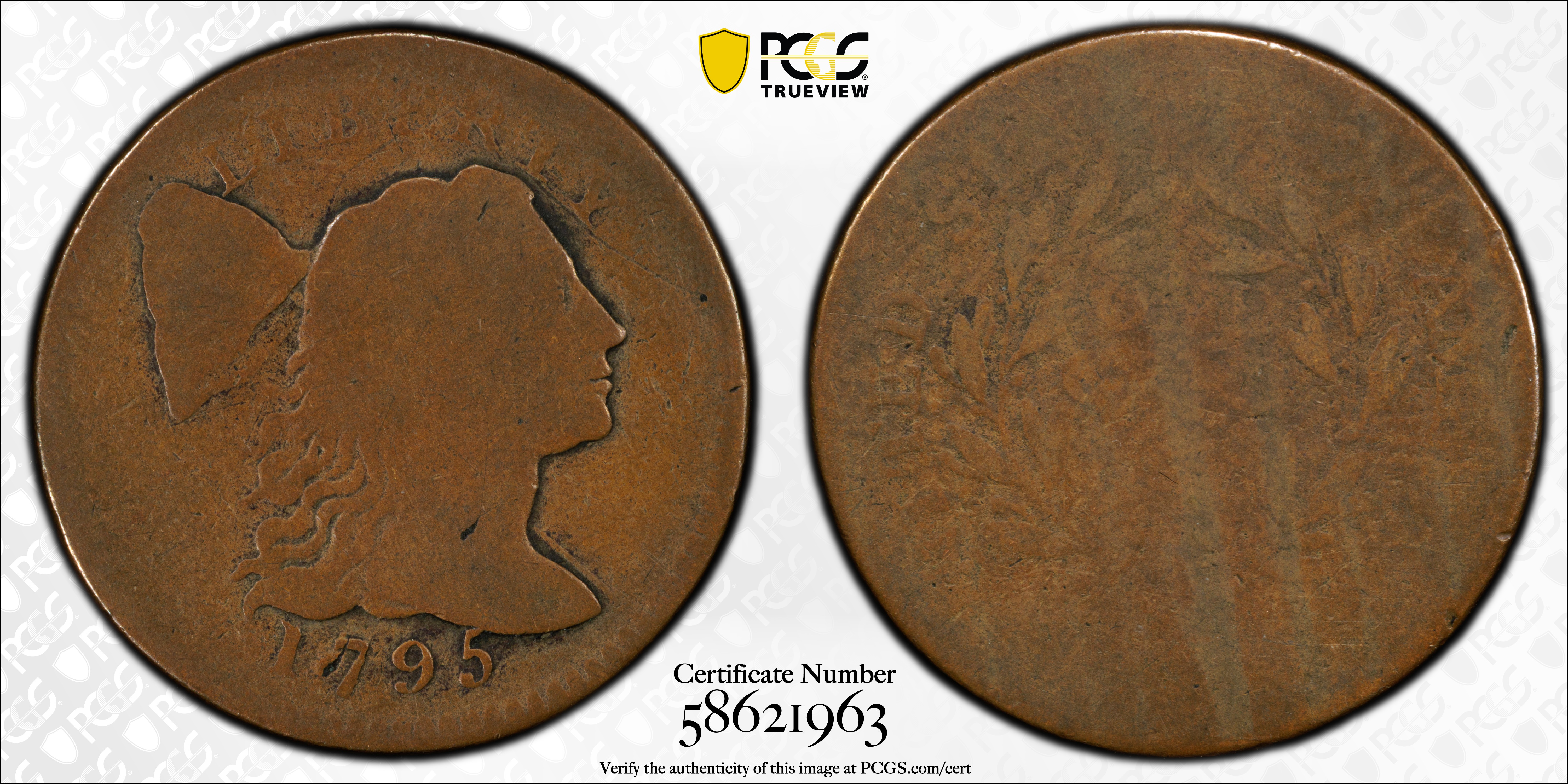 image for: 1795 Liberty Cap Cent. S-76b, B-4b. Rarity-1. Plain Edge. Fair-2 (PCGS). CAC.