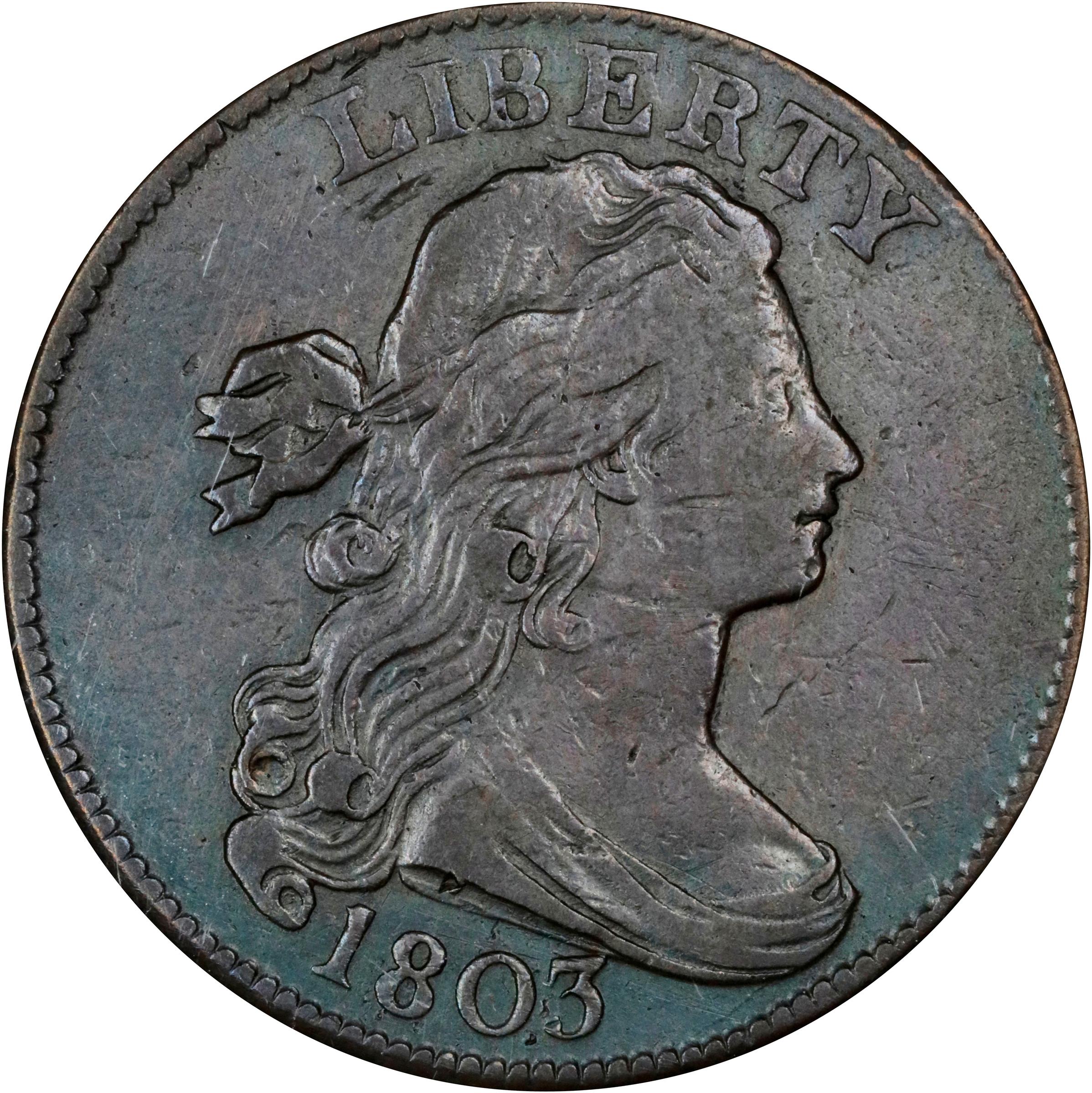 image for: 1803 Draped Bust Cent. S-253, B-12. Rarity-2. Small Date, Small Fraction. VF-25 (ANACS). OH.
