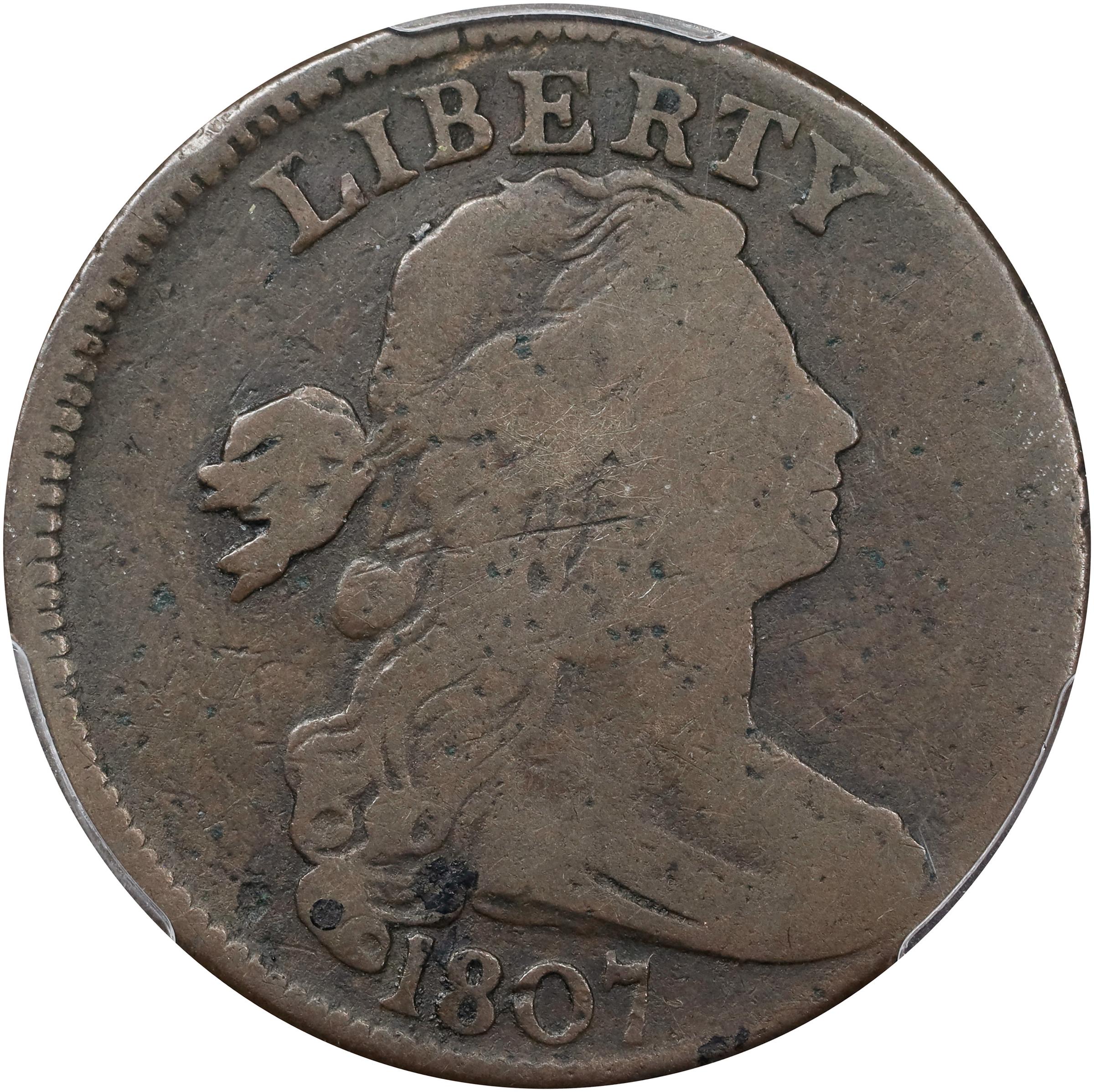 image for: 1807 Draped Bust Cent. S-276, B-6. Rarity-1. Large Fraction. VG-8 (PCGS).