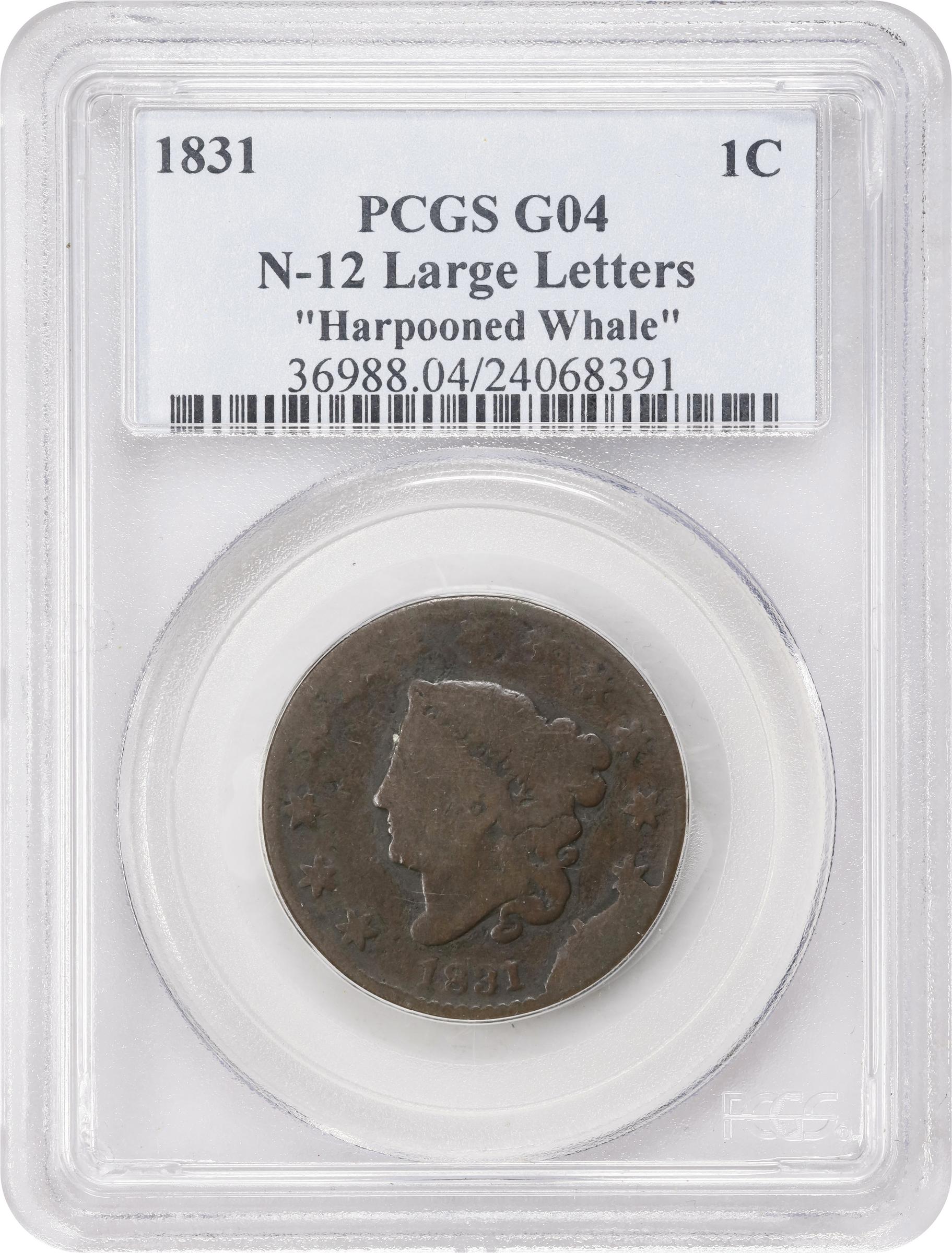 image for: 1831 Matron Head Cent. N-12. Rarity-1. Large Letters. Good-4 (PCGS).