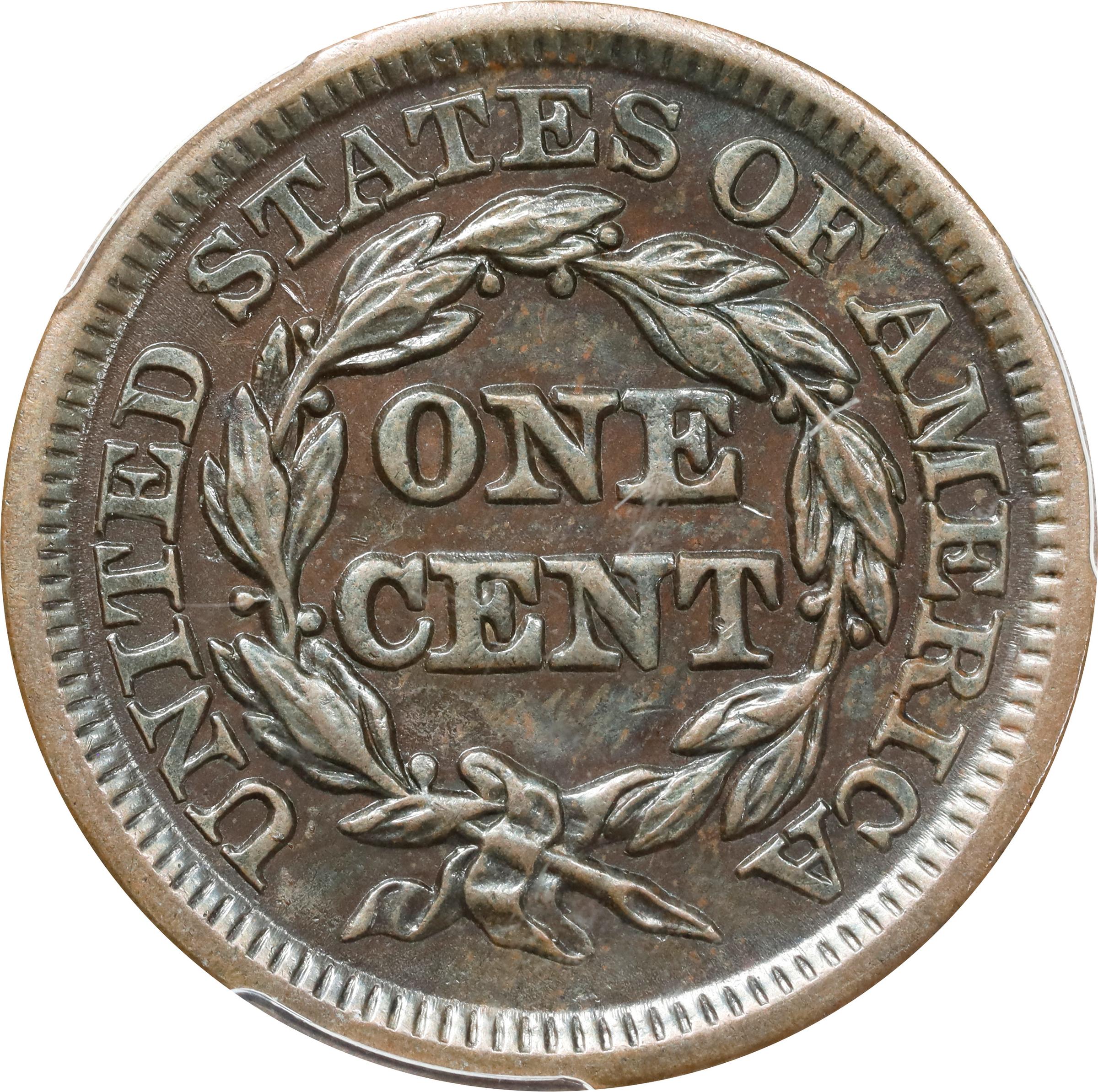 image for: 1848 Braided Hair Cent. N-4. Rarity-4. AU-55 (PCGS).