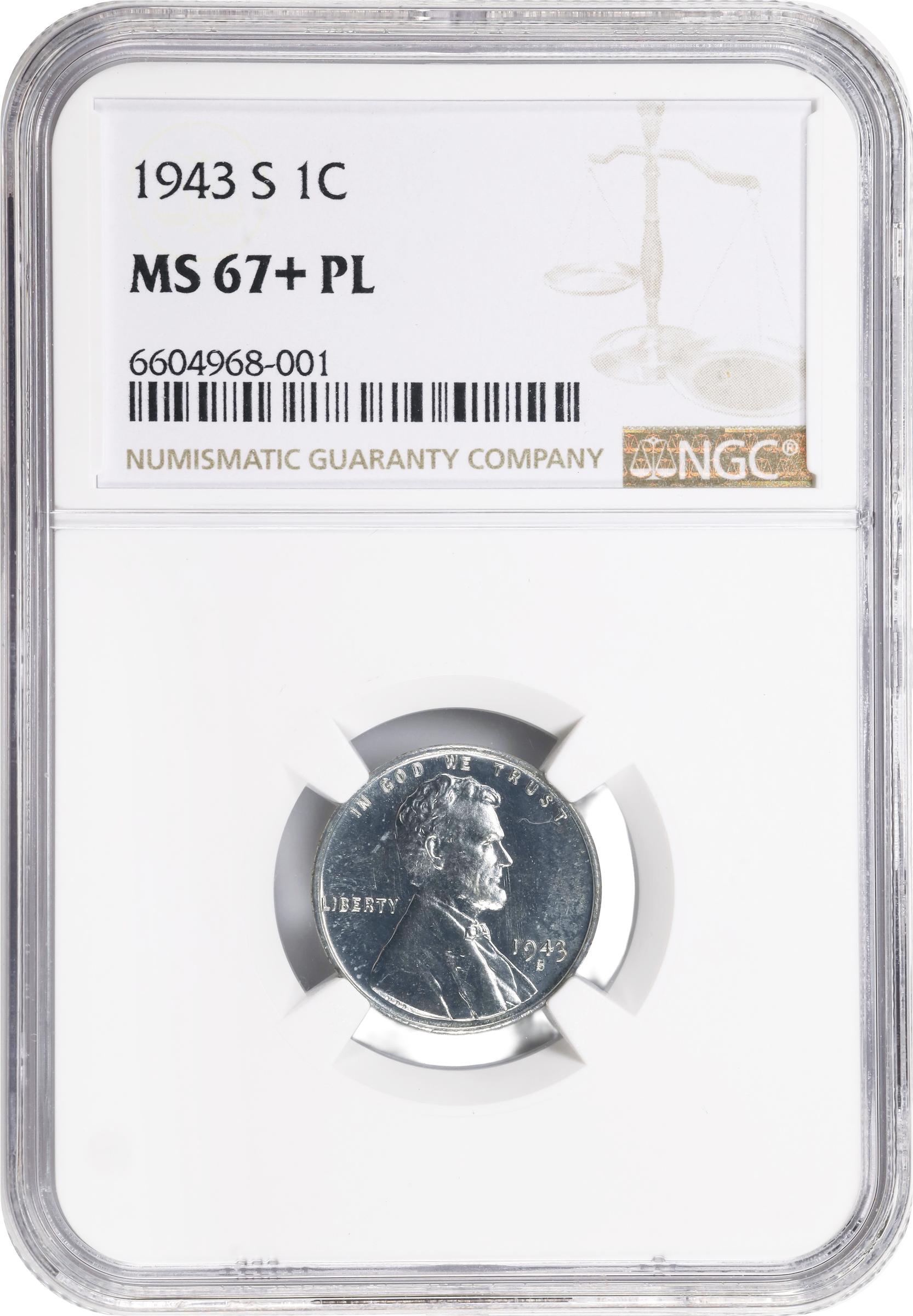 image for: 1943-S Lincoln Cent. MS-67+ PL (NGC).