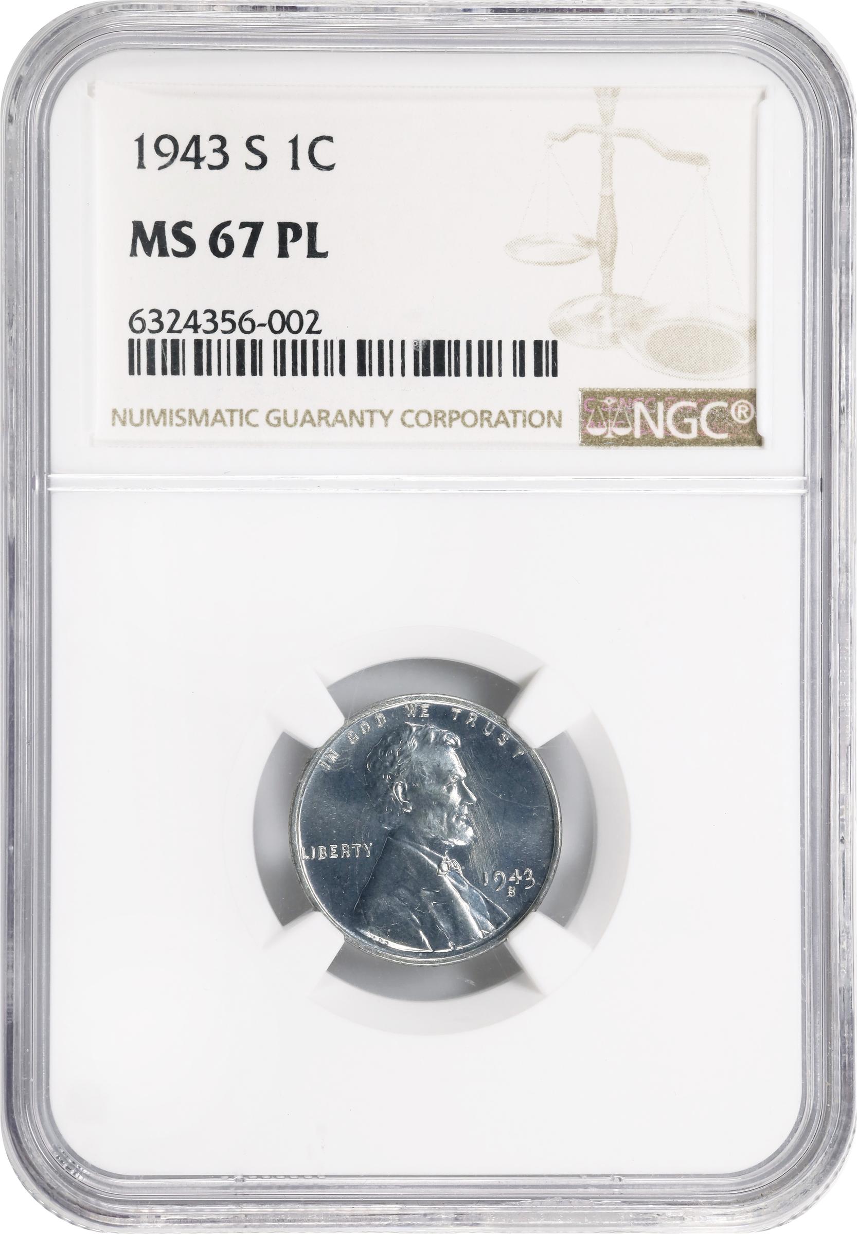 image for: 1943-S Lincoln Cent. MS-67 PL (NGC).