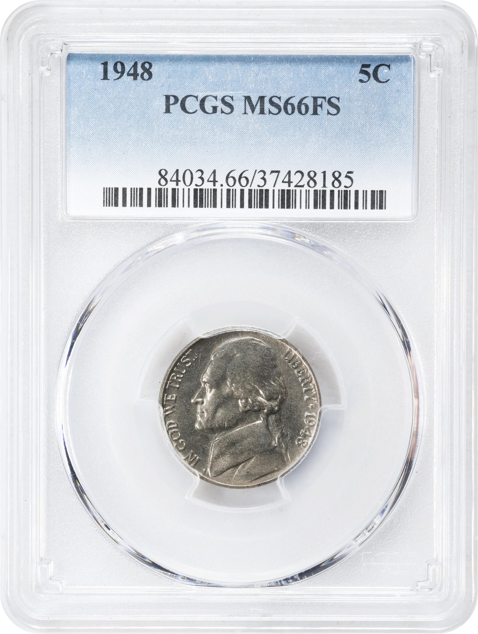 image for: 1948 Jefferson Nickel. MS-66 FS (PCGS).