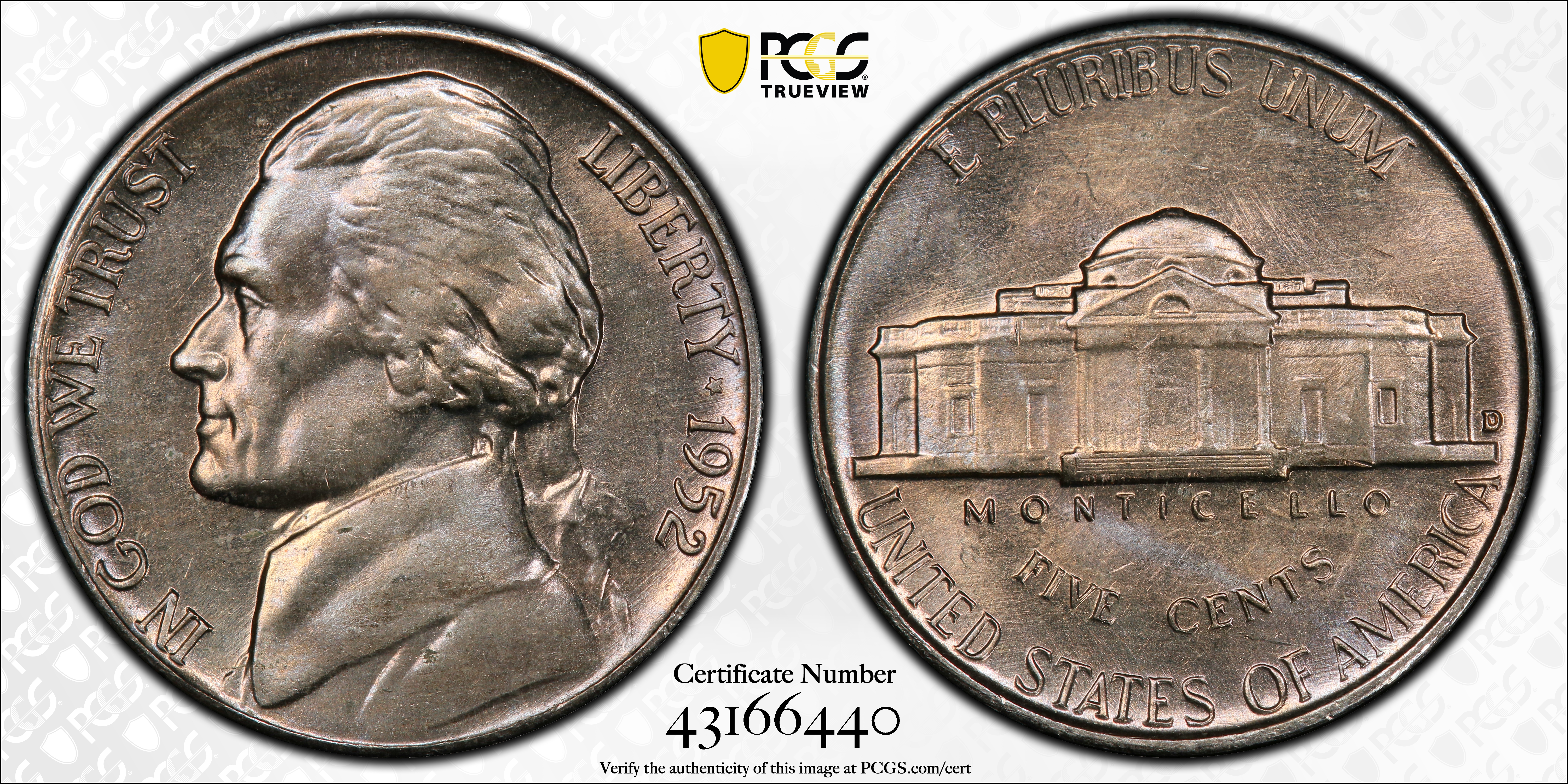image for: 1952-D Jefferson Nickel. MS-66 FS (PCGS).