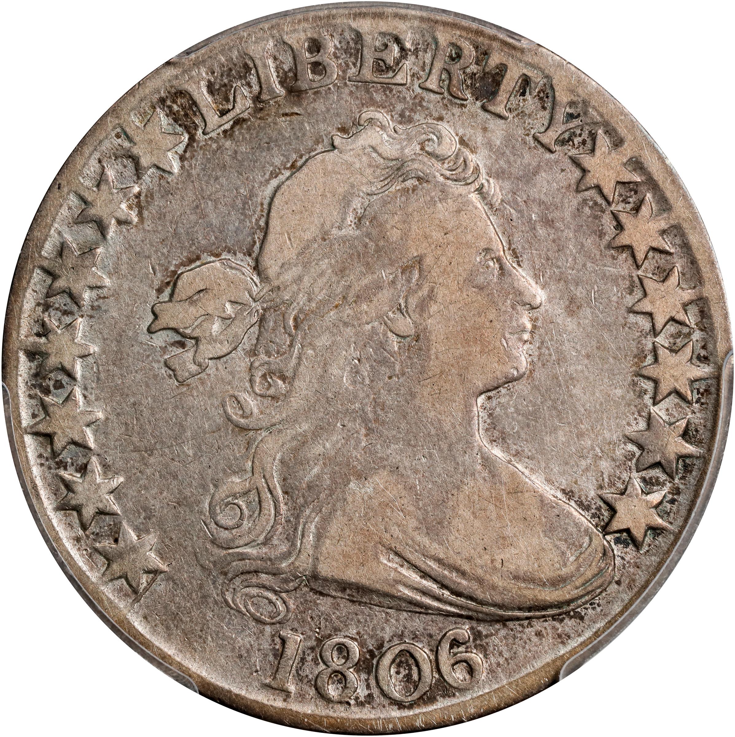 image for: 1806/5 Draped Bust Half Dollar. O-103, T-8. Rarity-2. Large Stars. Fine-15 (PCGS).