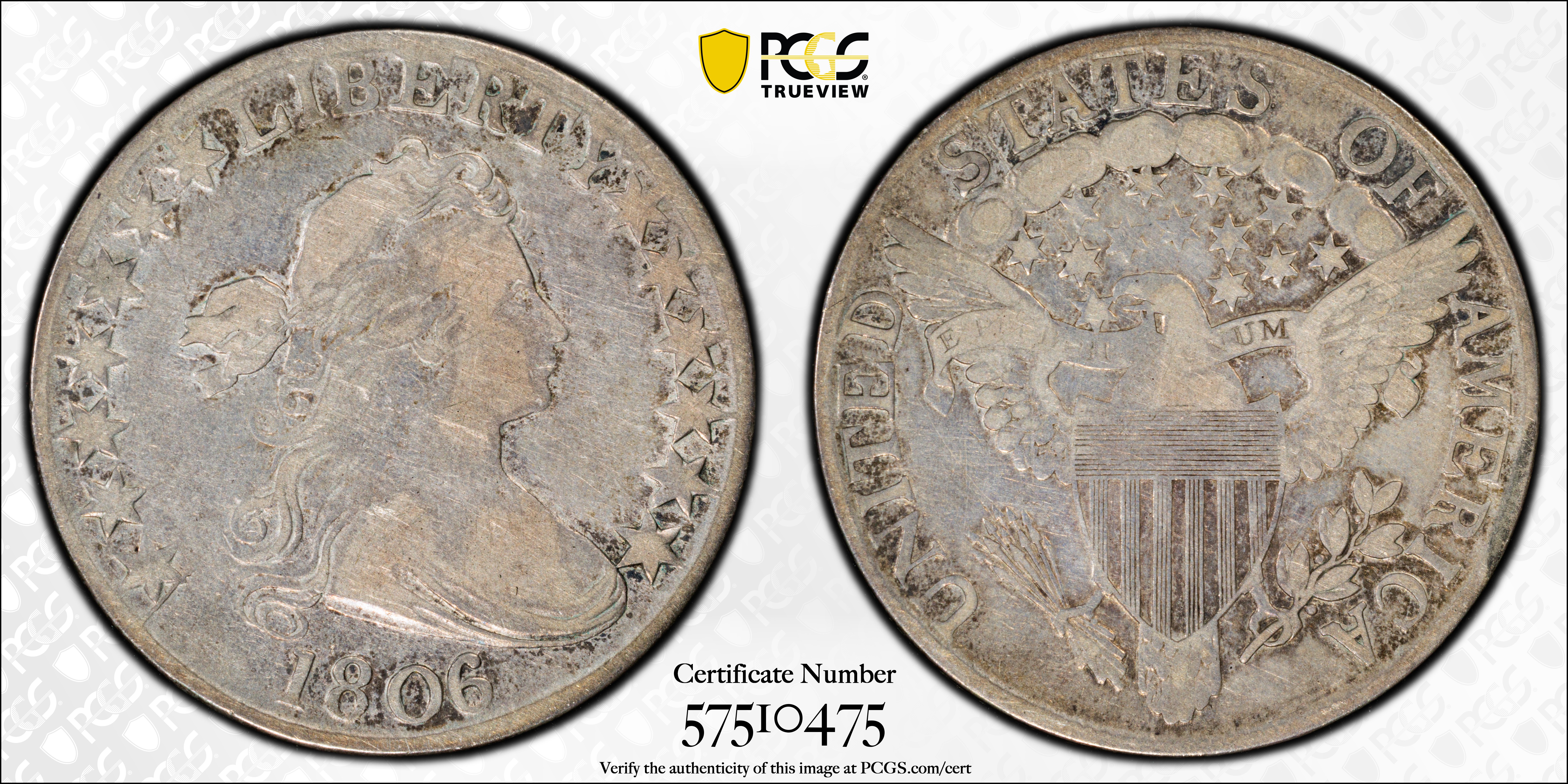 image for: 1806/5 Draped Bust Half Dollar. O-103, T-8. Rarity-2. Large Stars. Fine-15 (PCGS).