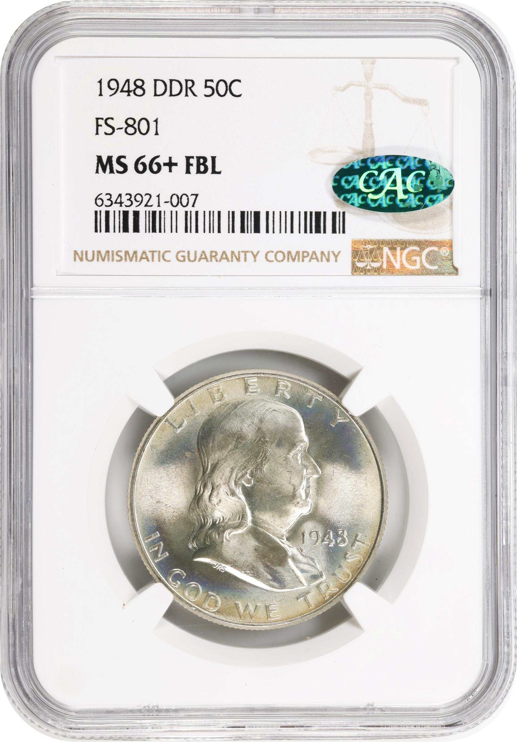 image for: 1948 Franklin Half Dollar. FS-801. Doubled Die Reverse. MS-66+ FBL (NGC). CAC.