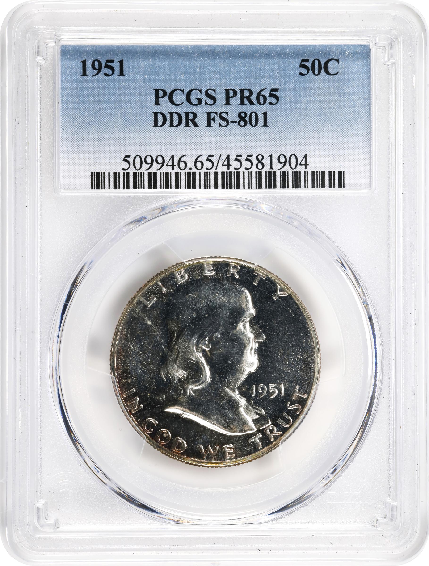 image for: 1951 Franklin Half Dollar. FS-801. Doubled Die Reverse. Proof-65 (PCGS).