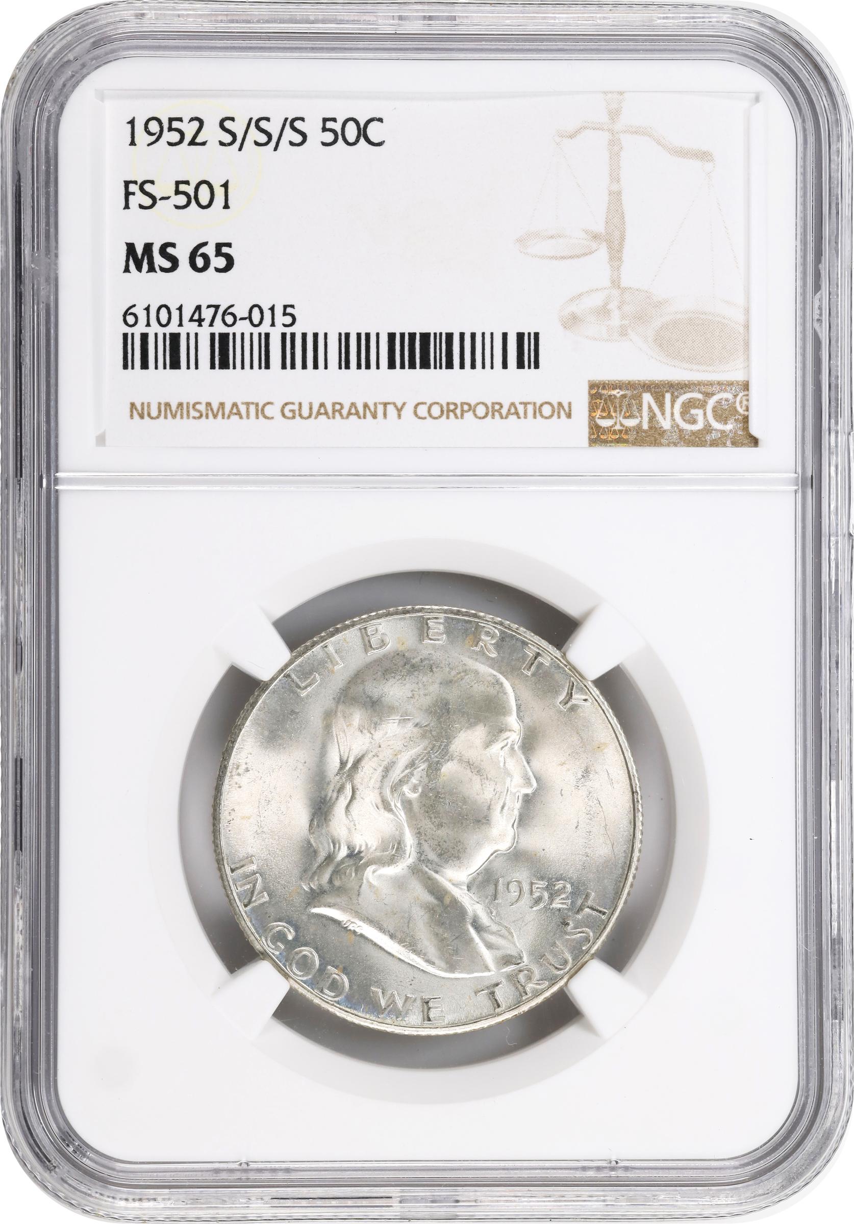 image for: 1952-S/S/S Franklin Half Dollar. FS-501. MS-65 (NGC).
