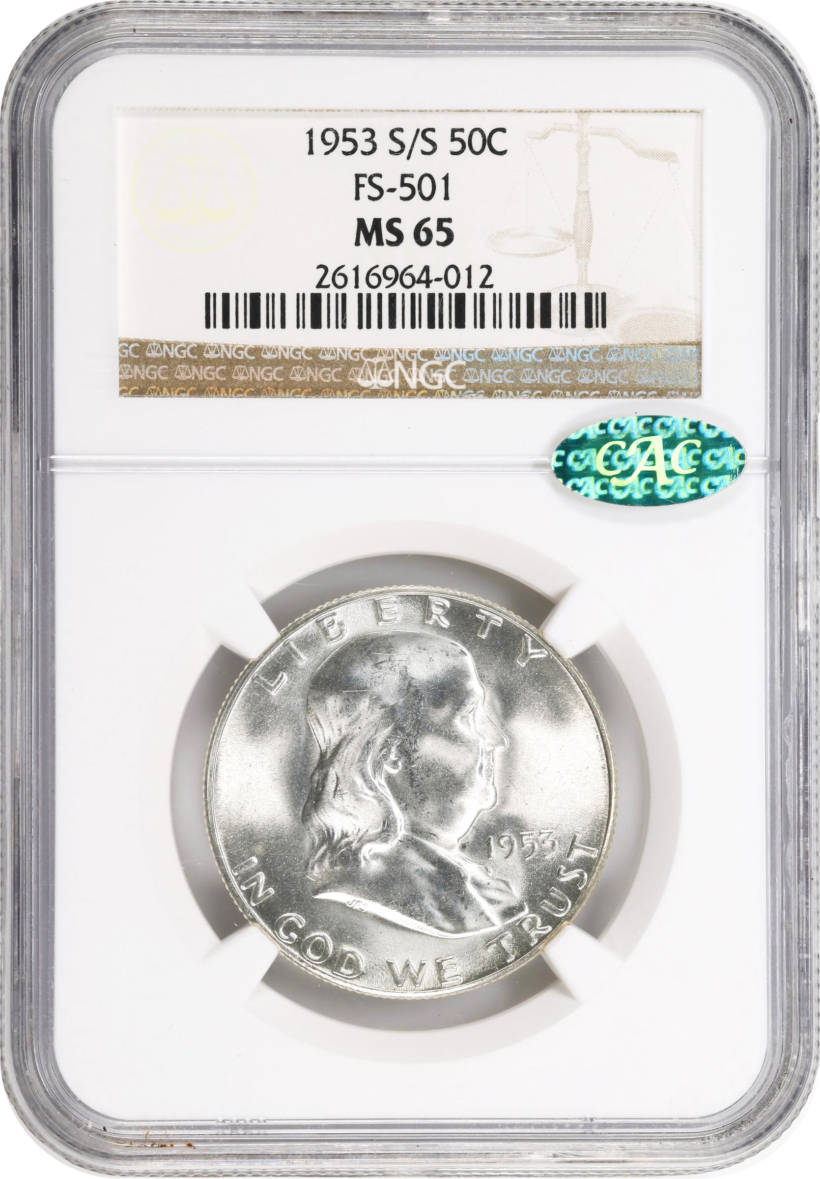 image for: 1953-S/S Franklin Half Dollar. FS-501. MS-65 (NGC). CAC.