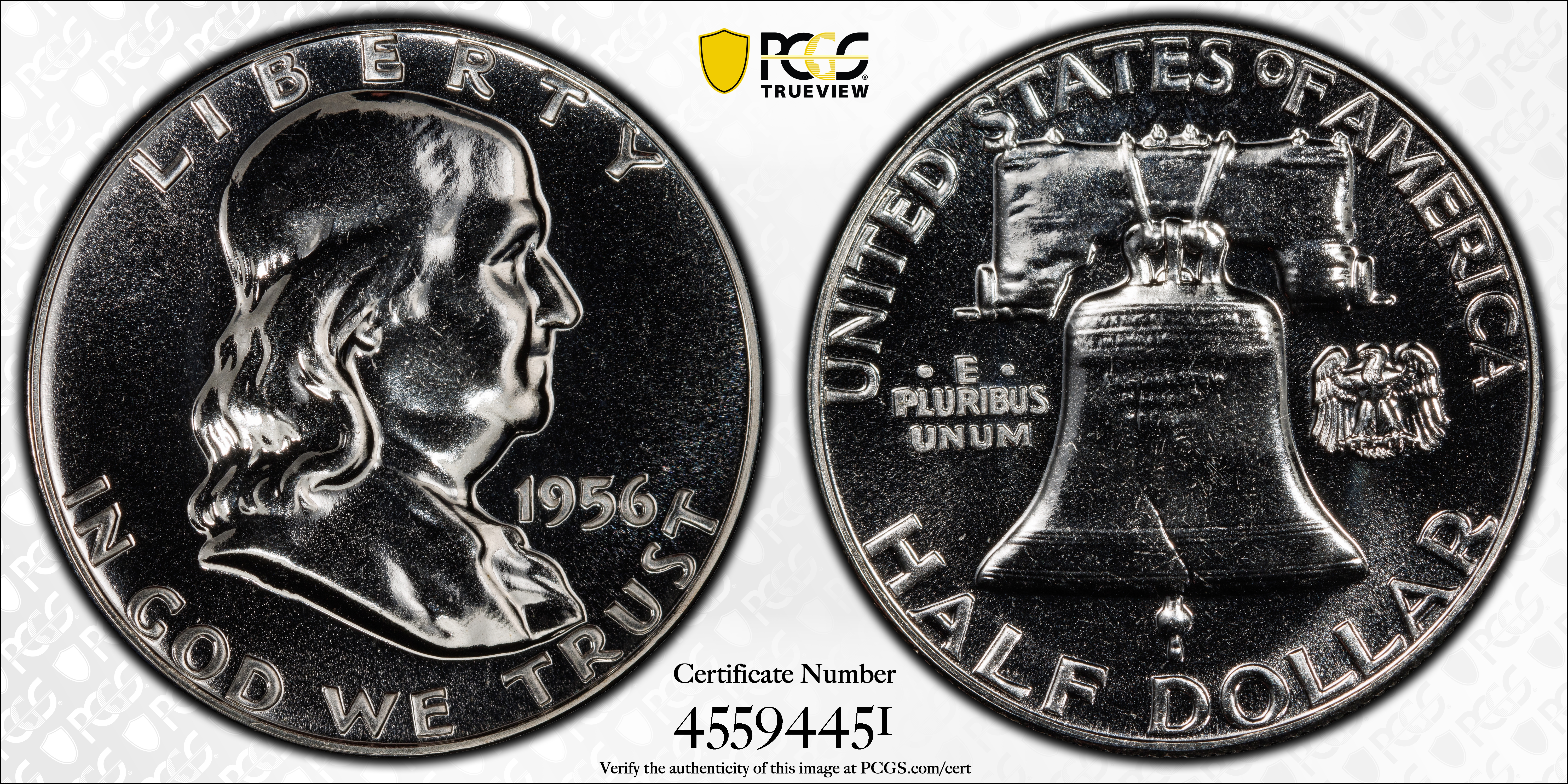 image for: 1956 Franklin Half Dollar. Type II Reverse. FS-801. Doubled Die Reverse. Proof-67 (PCGS).