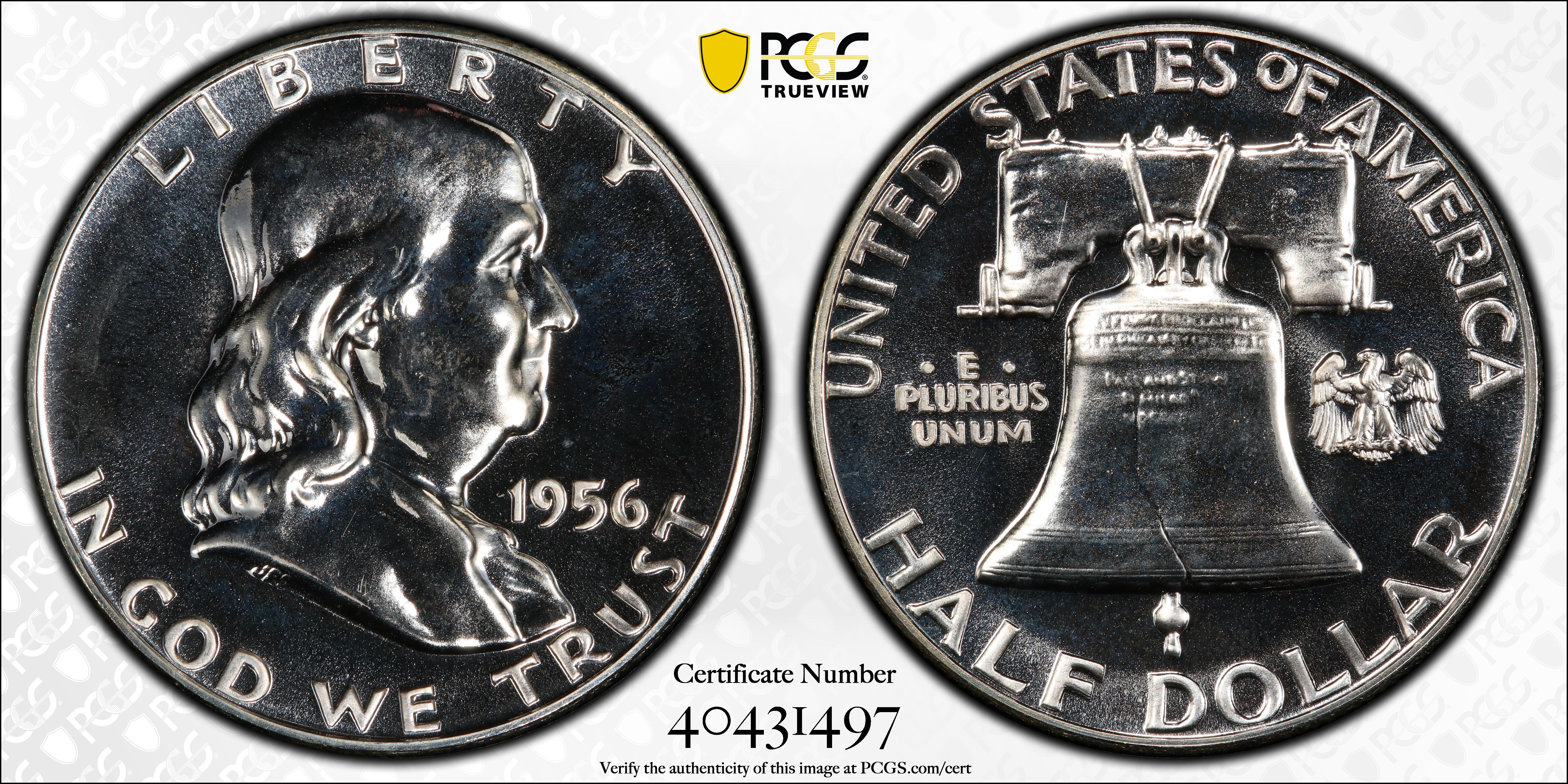 image for: 1956 Franklin Half Dollar. Type II Reverse. FS-802. Doubled Die Reverse. Proof-67 (PCGS).