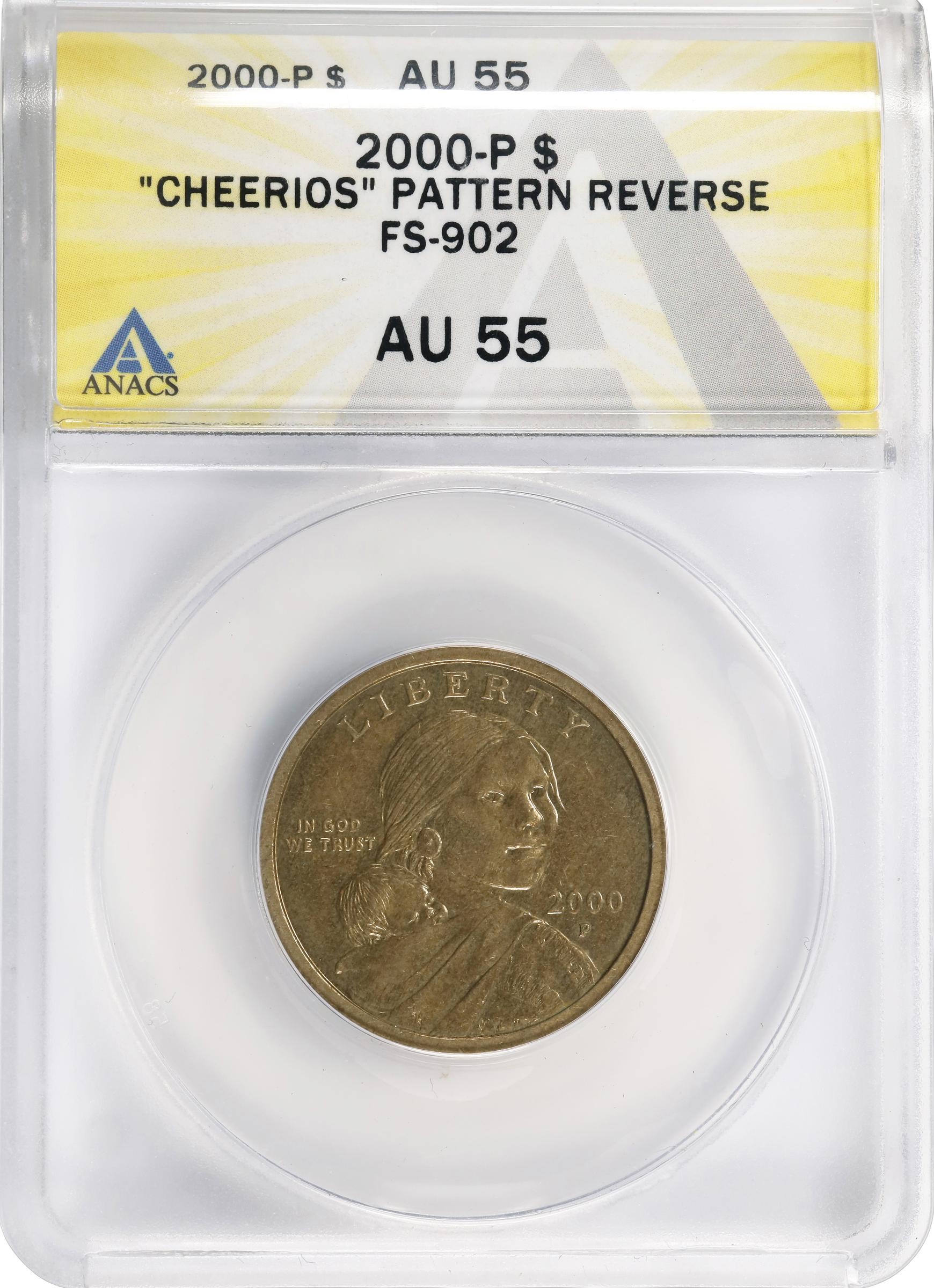 image for: 2000-P Sacagawea "Cheerios" Dollar. FS-902. Boldly Detailed Tail Feathers. AU-55 (ANACS).