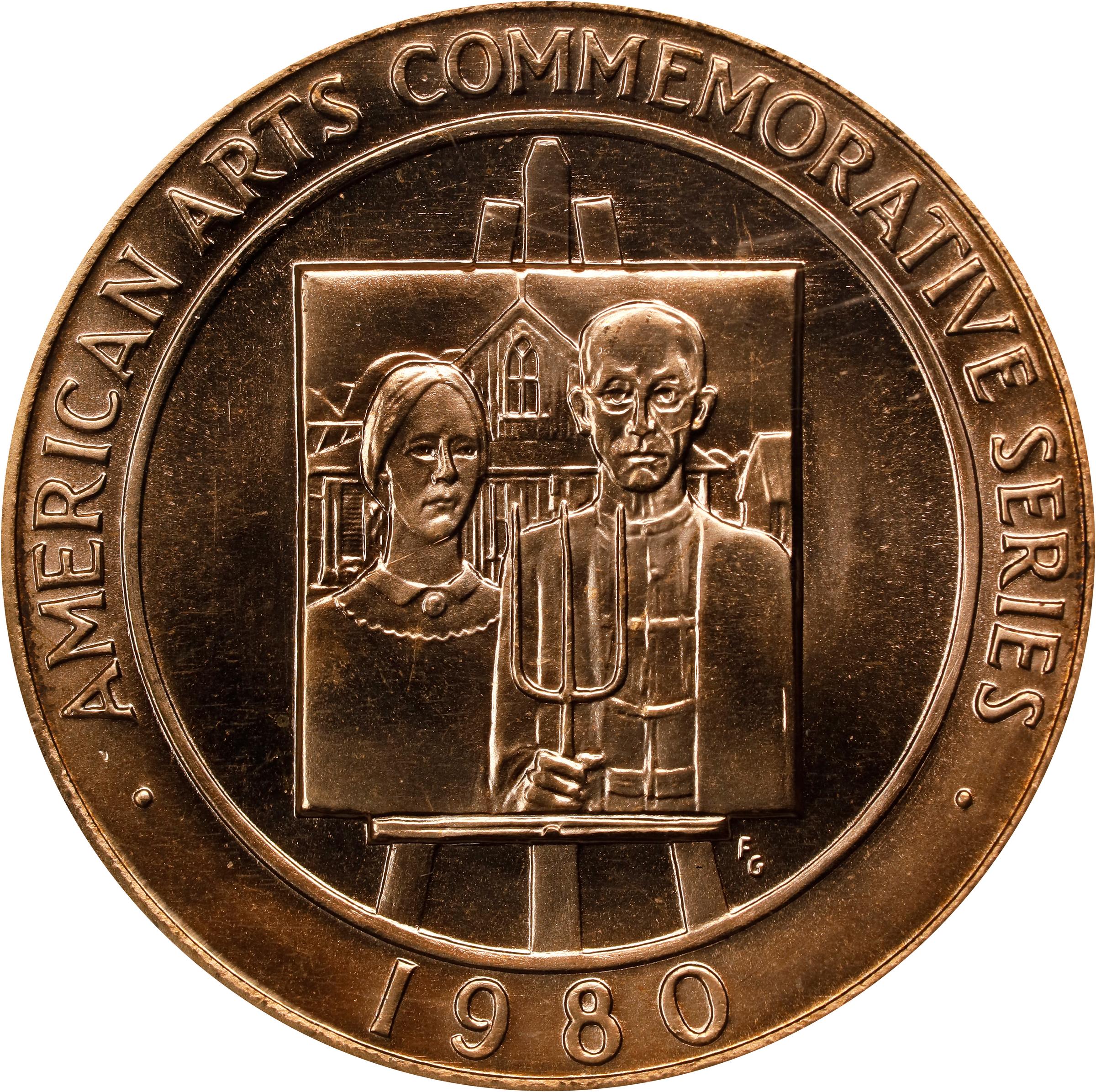 image for: 1980 One-Ounce American Arts Gold Medallion. Grant Wood. MS-66 (PCGS).