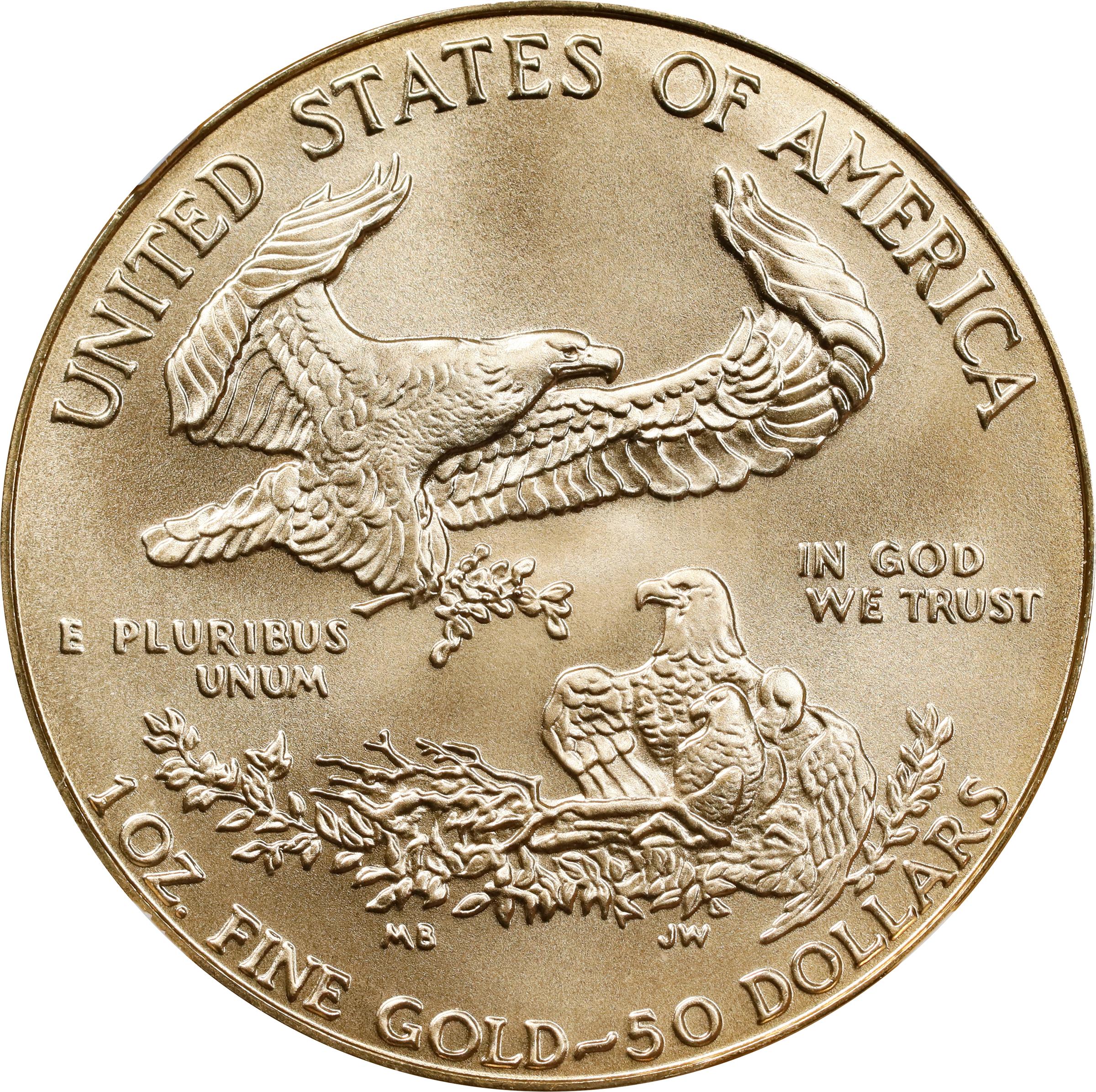 image for: 1993 One-Ounce Gold Eagle. MS-70 (NGC). Reverse Designer Miley Frost Signature.