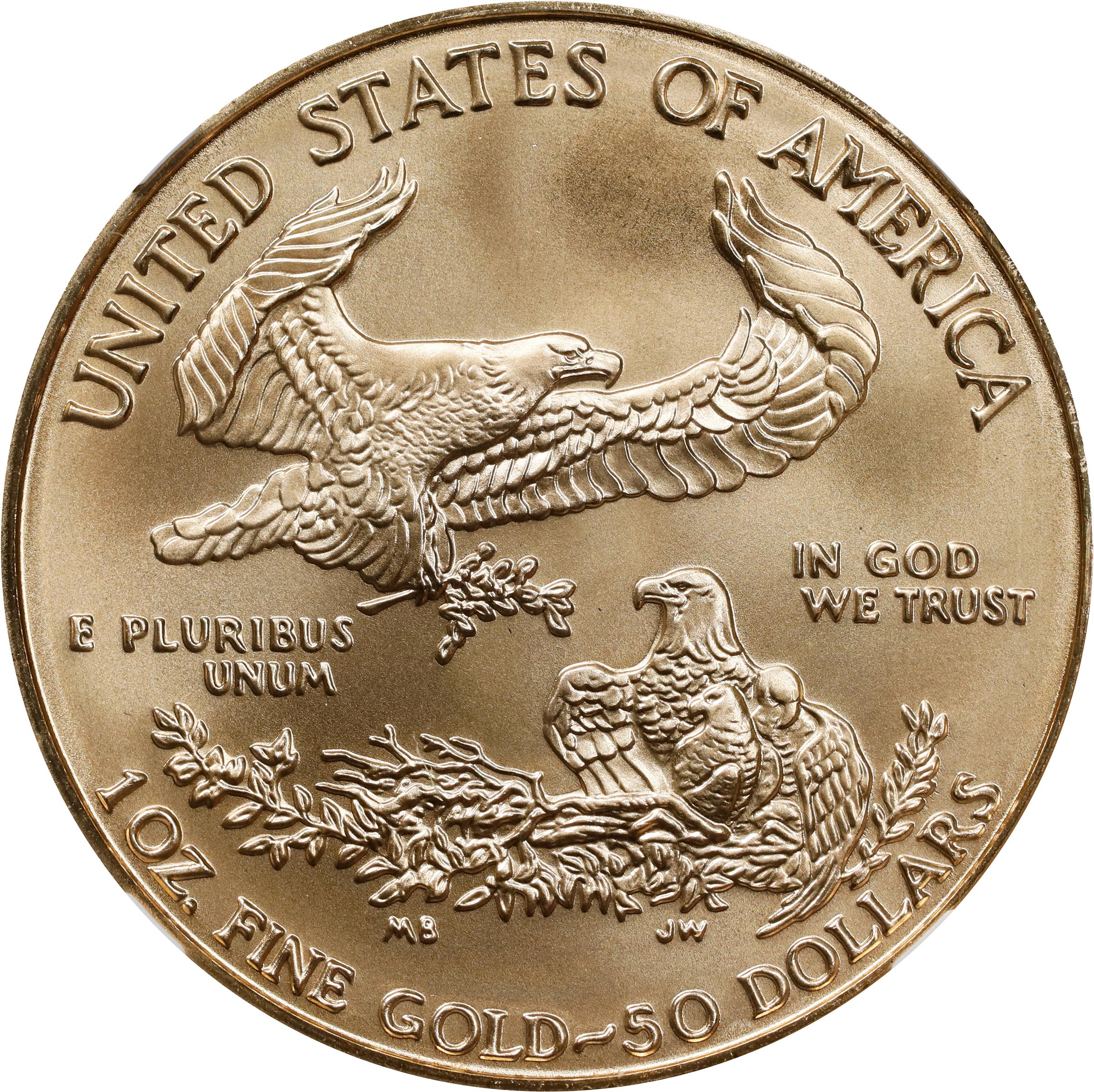 image for: 1997 One-Ounce Gold Eagle. MS-70 (NGC). Reverse Designer Miley Frost Signature.