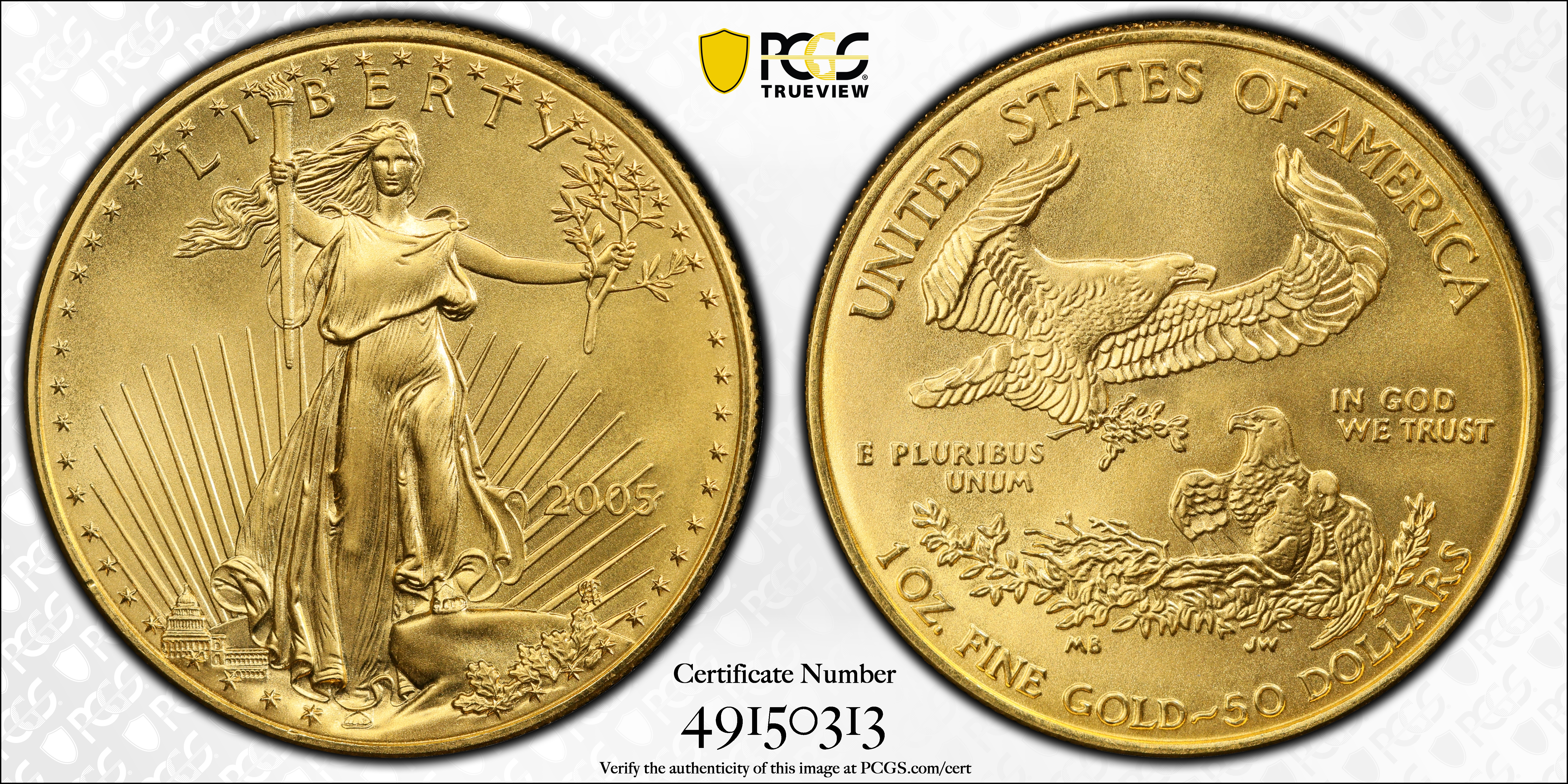 image for: 2005 One-Ounce Gold Eagle. MS-69 (PCGS).