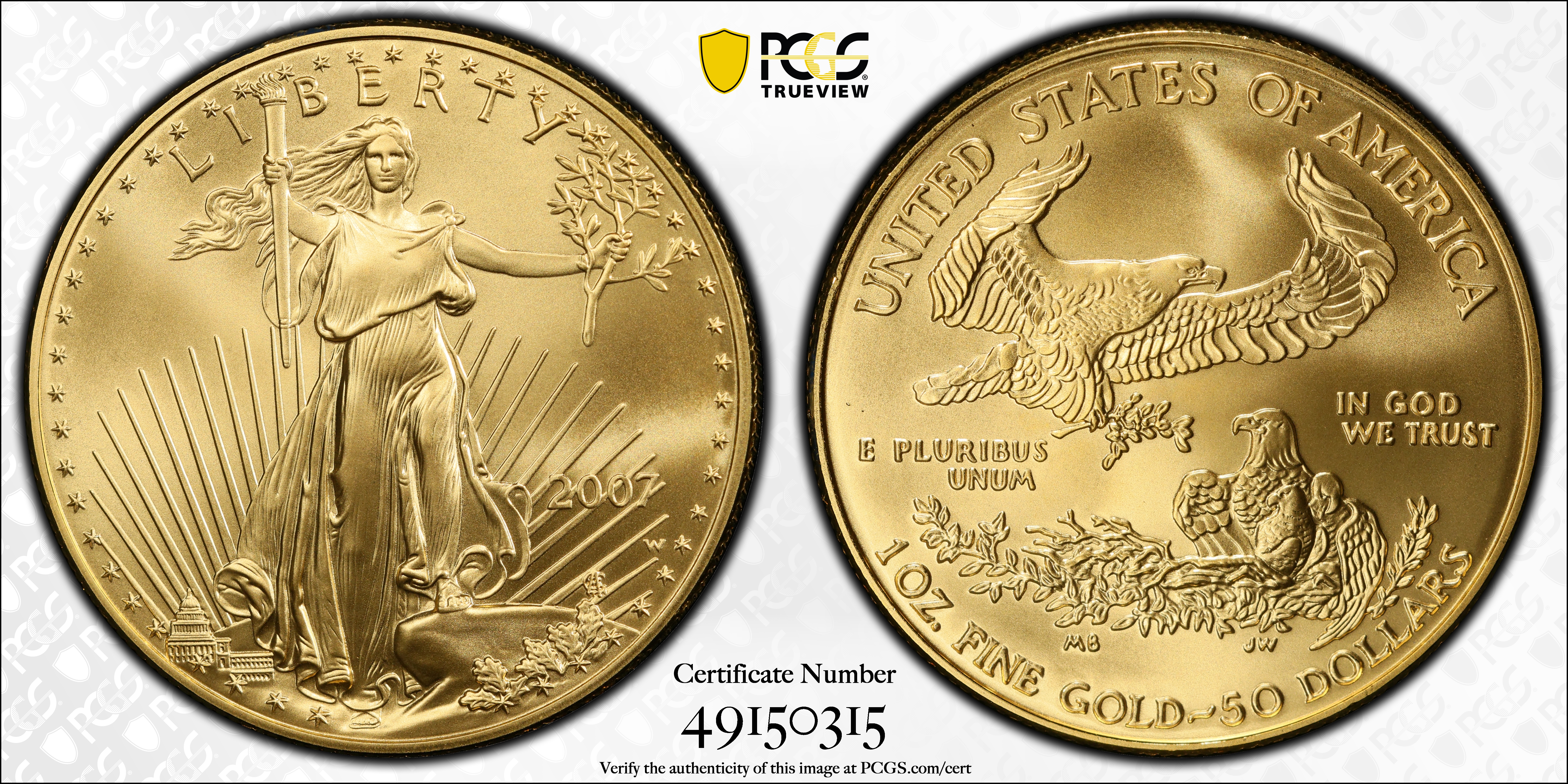image for: 2007-W One-Ounce Gold Eagle. Burnished. Specimen-70 (PCGS).