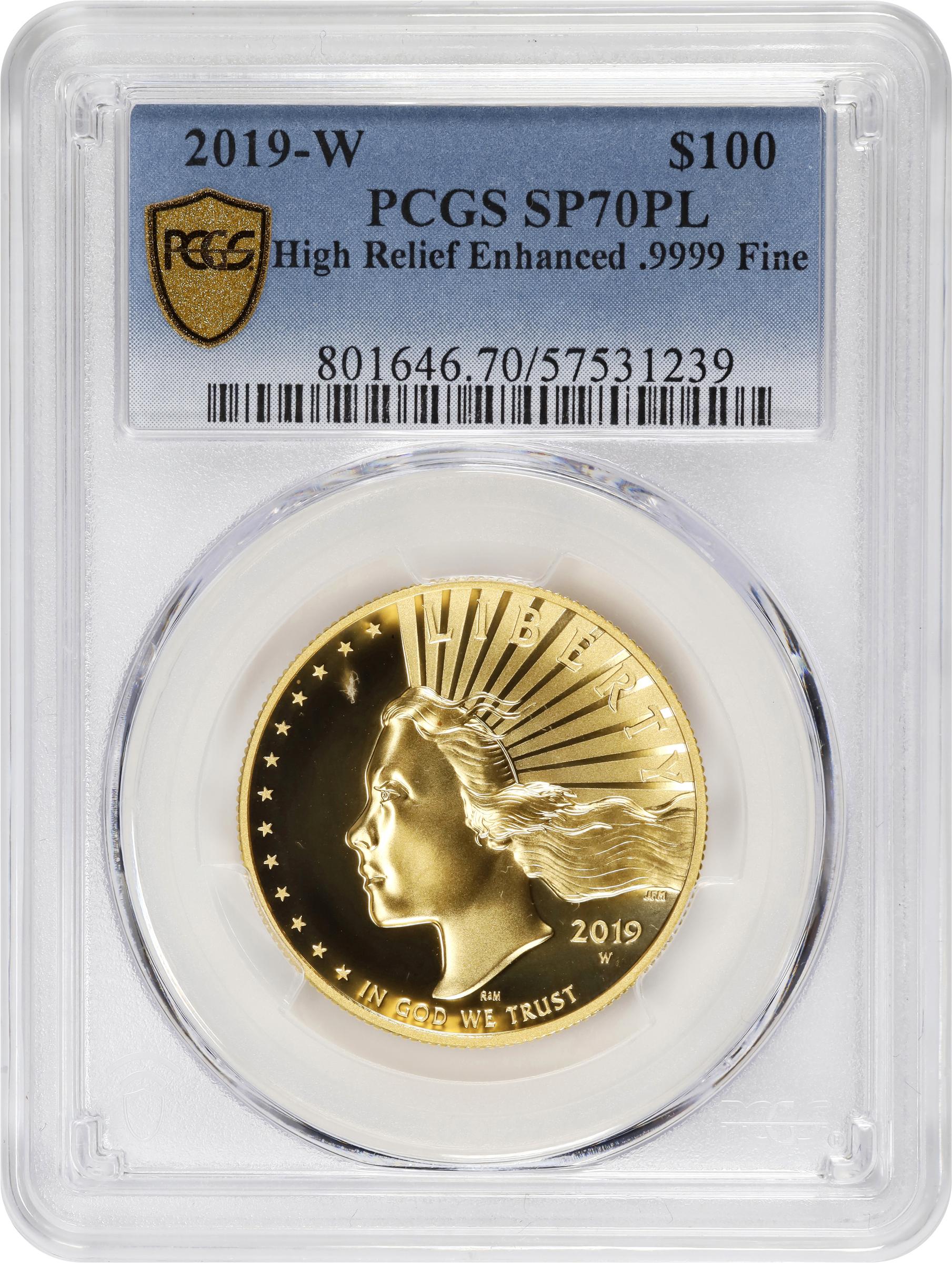 image for: 2019-W American Liberty High Relief $100 Gold Coin. Specimen-70 PL (PCGS).