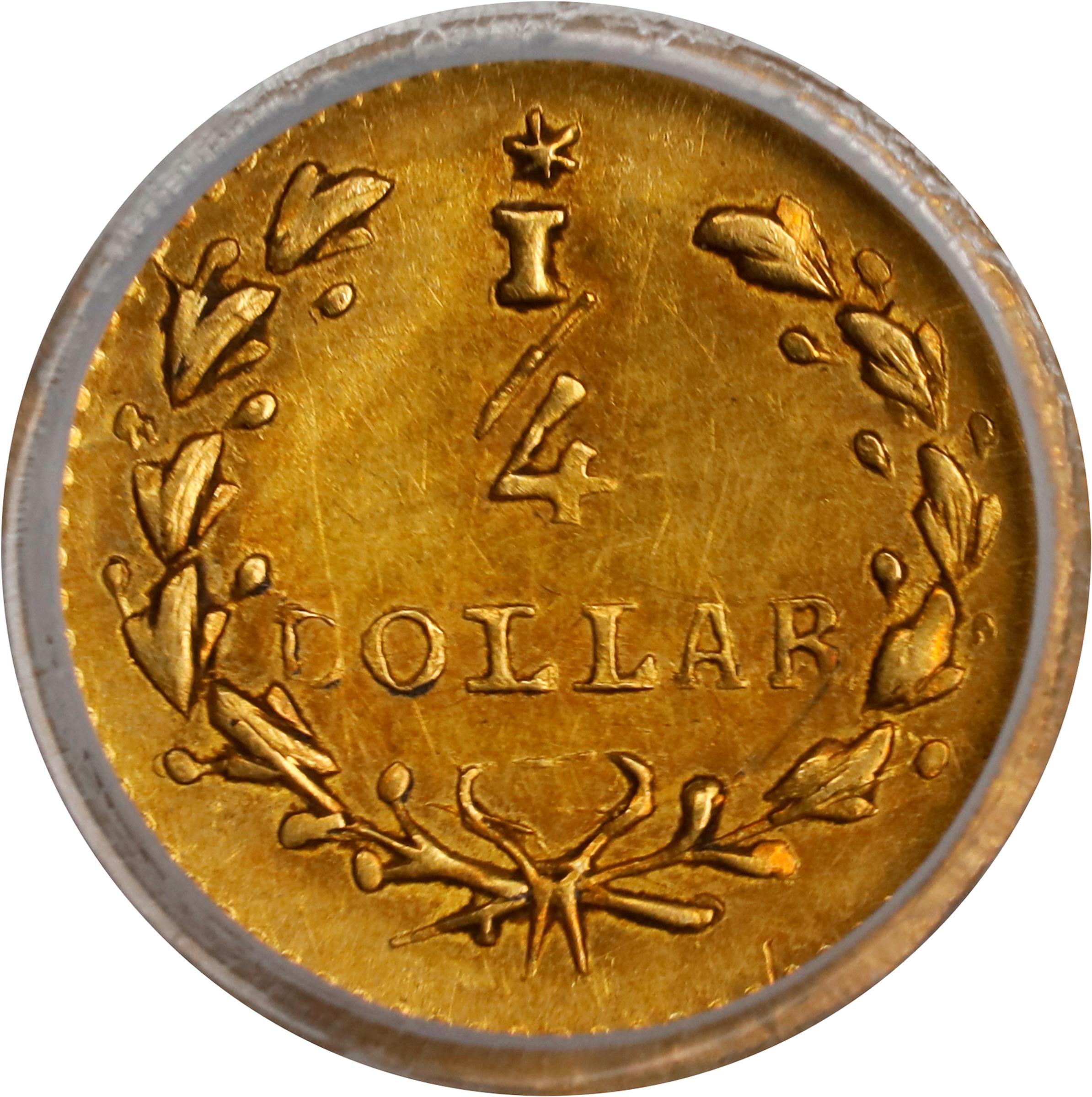image for: Undated (1853) Round 25 Cents. BG-206. Rarity-4+. Liberty Head. AU-58 (PCGS).