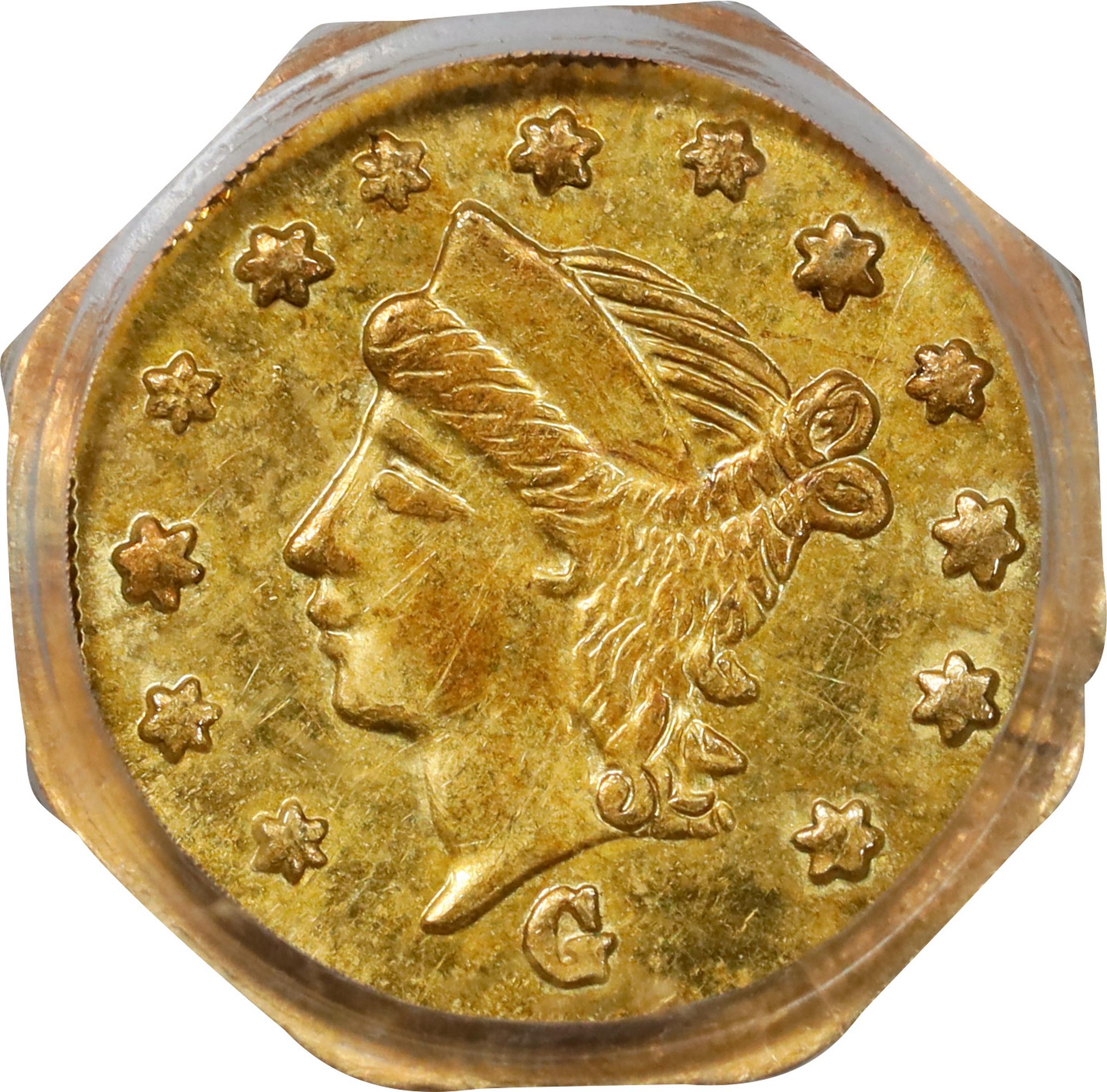 image for: 1867-G Octagonal 25 Cents. BG-741. Rarity-5. Liberty Head. MS-63 (PCGS).