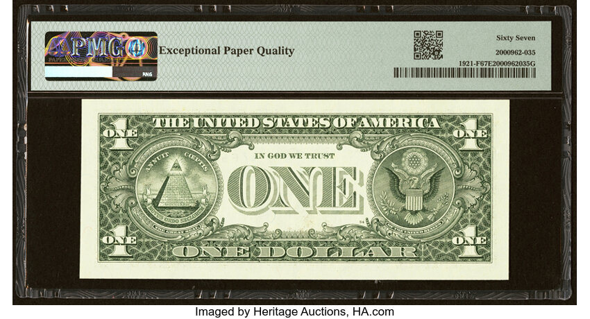 image for: Radar Serial Number 62477426 Fr. 1921-F $1 1995 Federal Reserve Note. PMG Superb Gem Unc 67 EPQ....