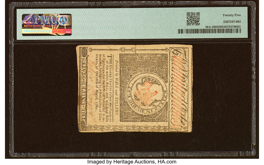 image for: Massachusetts May 5, 1780 $3 PMG Very Fine 25....