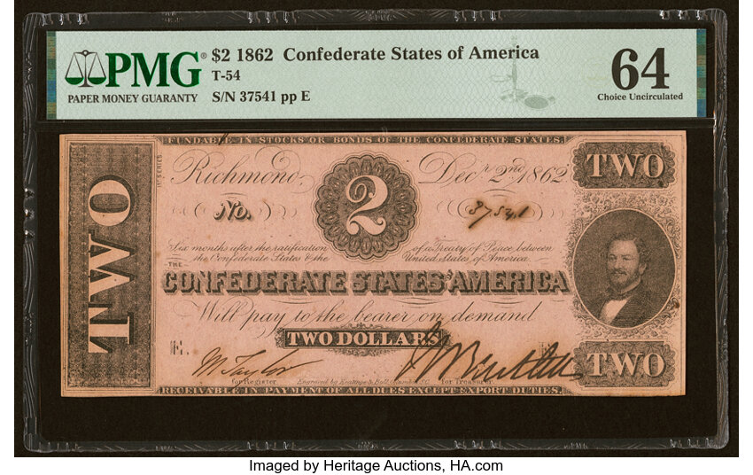 image for: T54 $2 1862 PF-11 Cr. 392 PMG Choice Uncirculated 64....