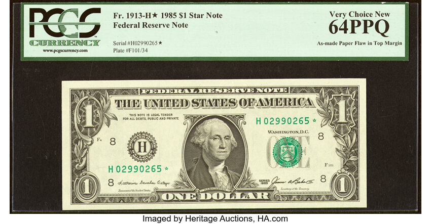 image for: Fr. 1913-H* $1 1985 Federal Reserve Star Note. PCGS Very Choice New 64PPQ....