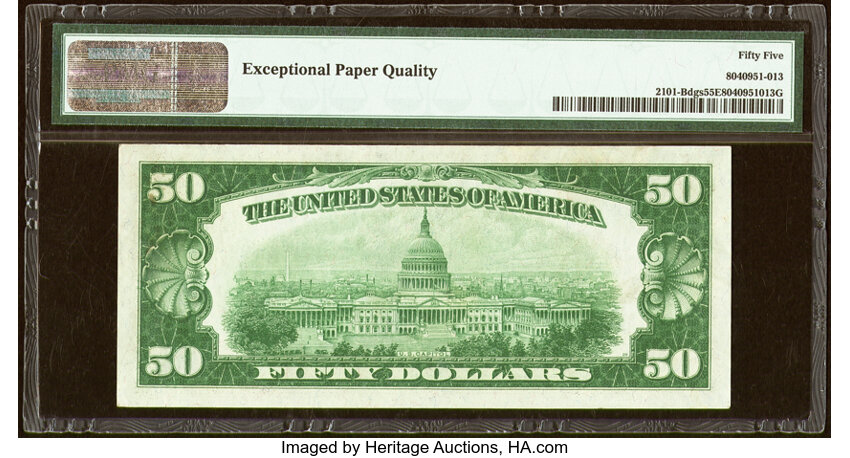 image for: Fr. 2101-B $50 1928A Federal Reserve Note. PMG About Uncirculated 55 EPQ....