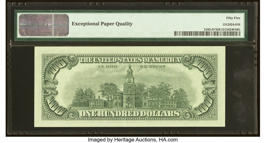 image for: Fr. 2163-D* $100 1963A Federal Reserve Star Note. PMG About Uncirculated 55 EPQ....