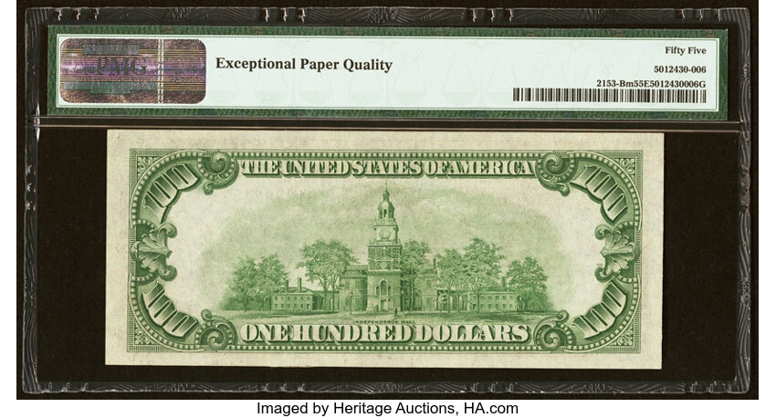 image for: Fr. 2153-B $100 1934A Mule Federal Reserve Note. PMG About Uncirculated 55 EPQ....