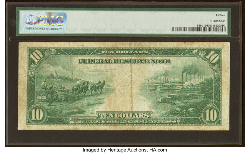 image for: Fr. 896b $10 1914 Red Seal Federal Reserve Note PMG Choice Fine 15....