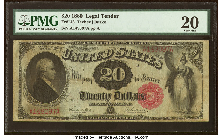 image for: Fr. 146 $20 1880 Legal Tender PMG Very Fine 20....